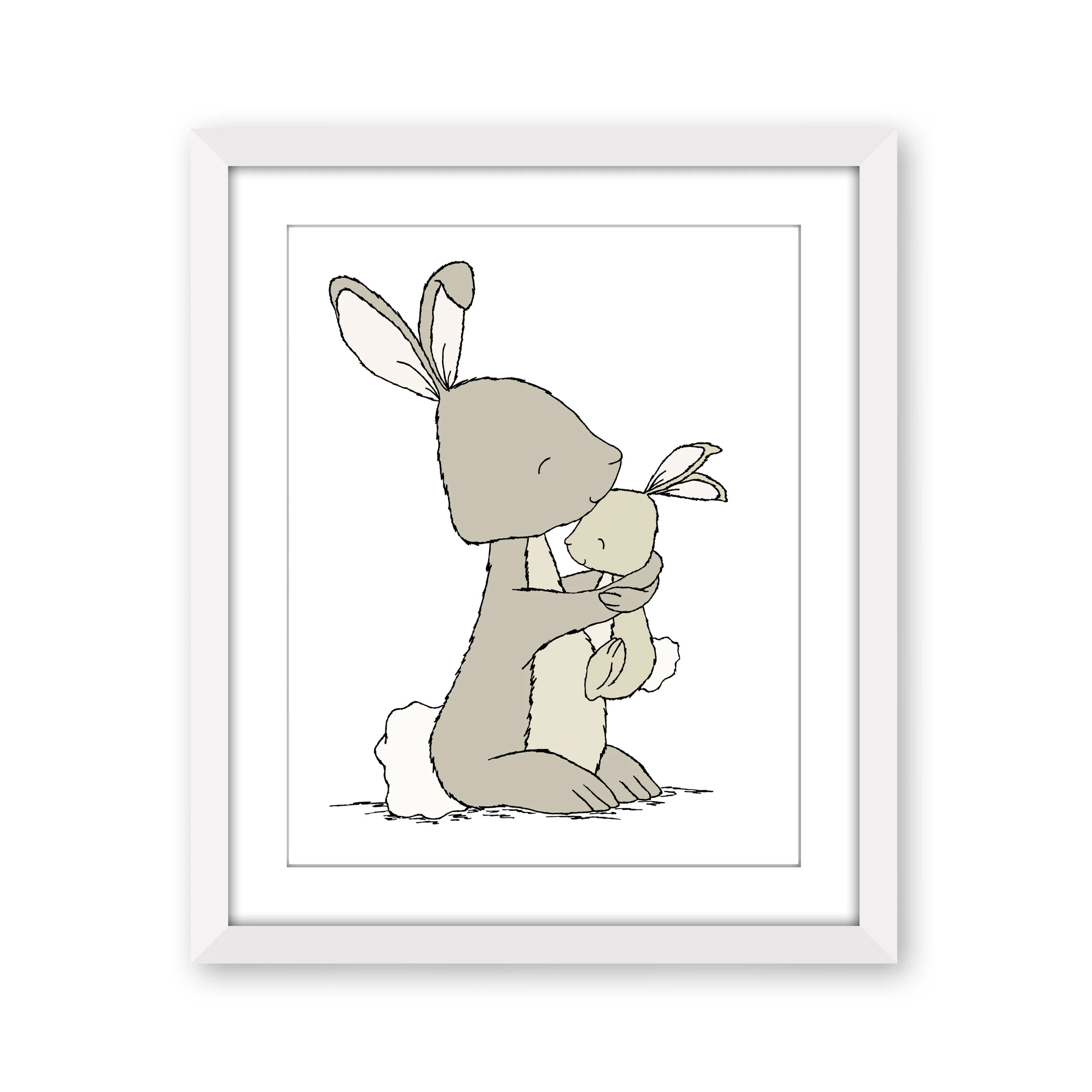 Woodland Nursery Art - Bunny Mama And Baby Hug - Bunny Nursery Art - by Sweet Melody Designs