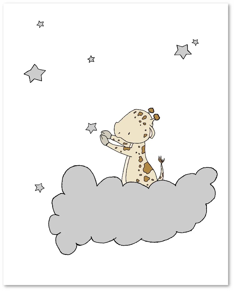 SET OF 3 - Giraffe Moon and Stars - White and Gray - Sweet Melody Designs