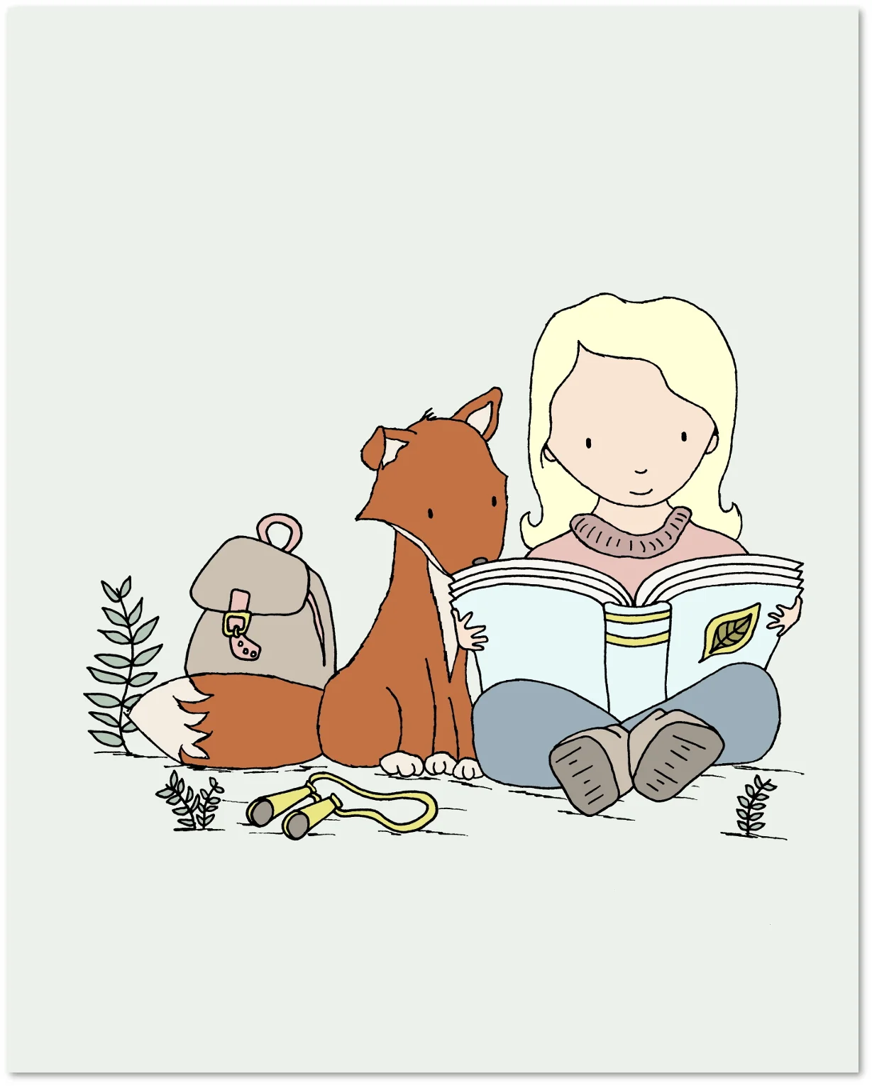 Woodland Nursery Art - Get Lost In A Book - Girl and Fox Read Together - Sweet Melody Designs