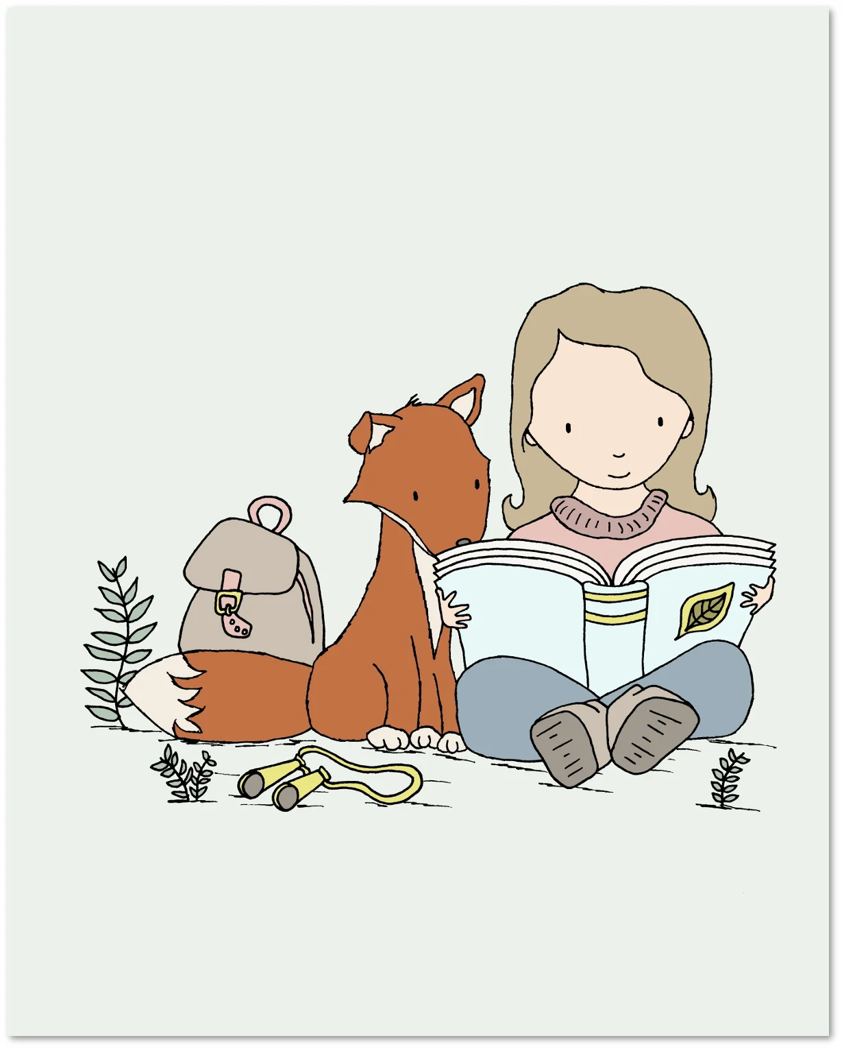Woodland Nursery Art - Get Lost In A Book - Girl and Fox Read Together - Sweet Melody Designs