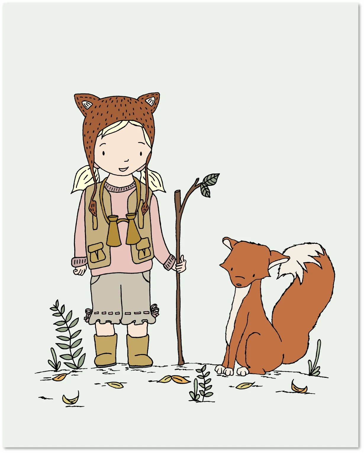 Woodland Nursery Art - Girl and Fox Adventure Pals - Sweet Melody Designs