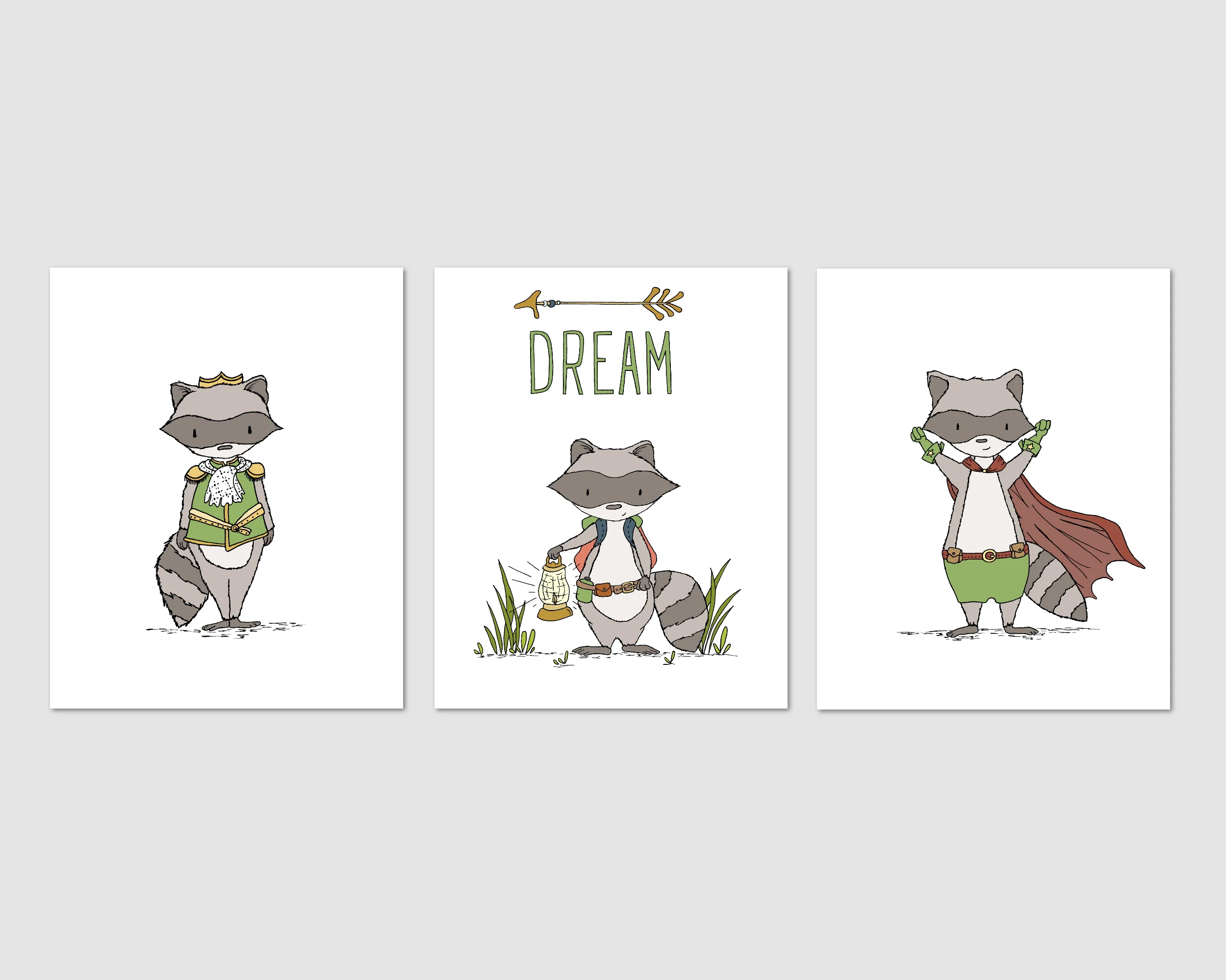 Custom Listing for Gabrielle - SET OF 3 - Raccoon Nursery Art - E55