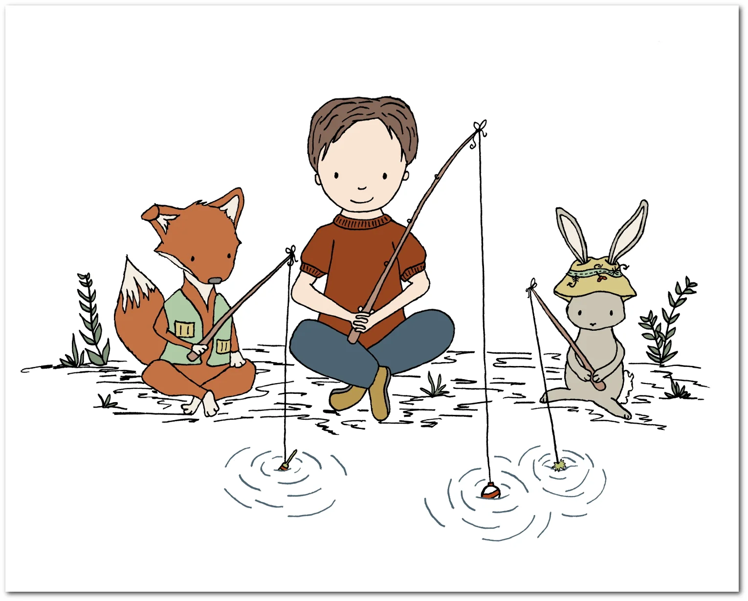 Woodland Nursery Art - Fishing Buddies - Boy Nursery Art