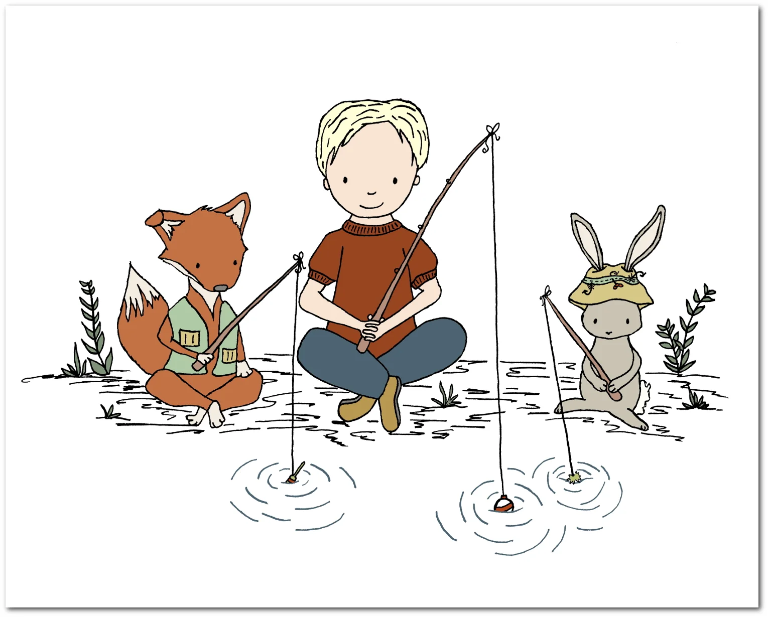Woodland Nursery Art - Fishing Buddies - Boy Nursery Art