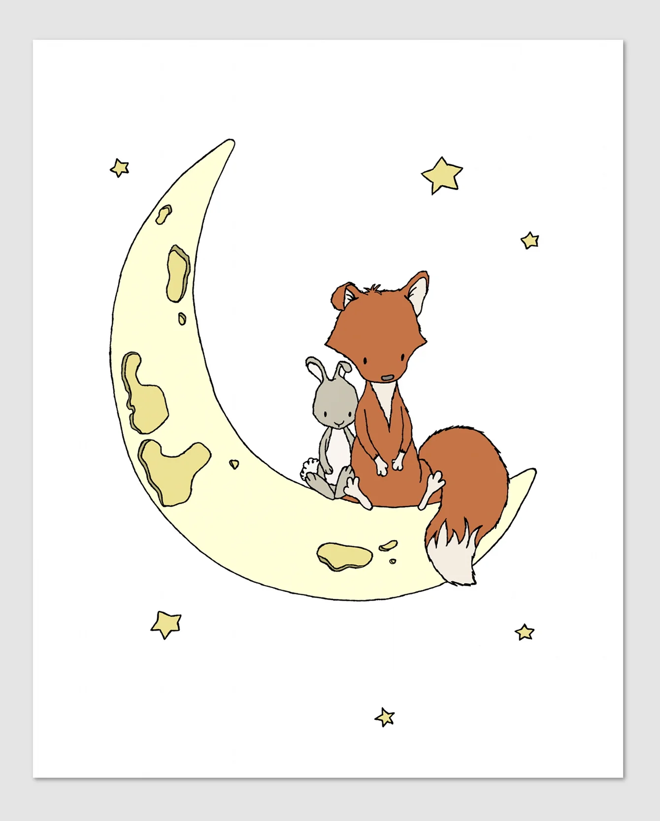 Woodland Nursery Art - Fox and Bunny Moon Pals -- by Sweet Melody Designs