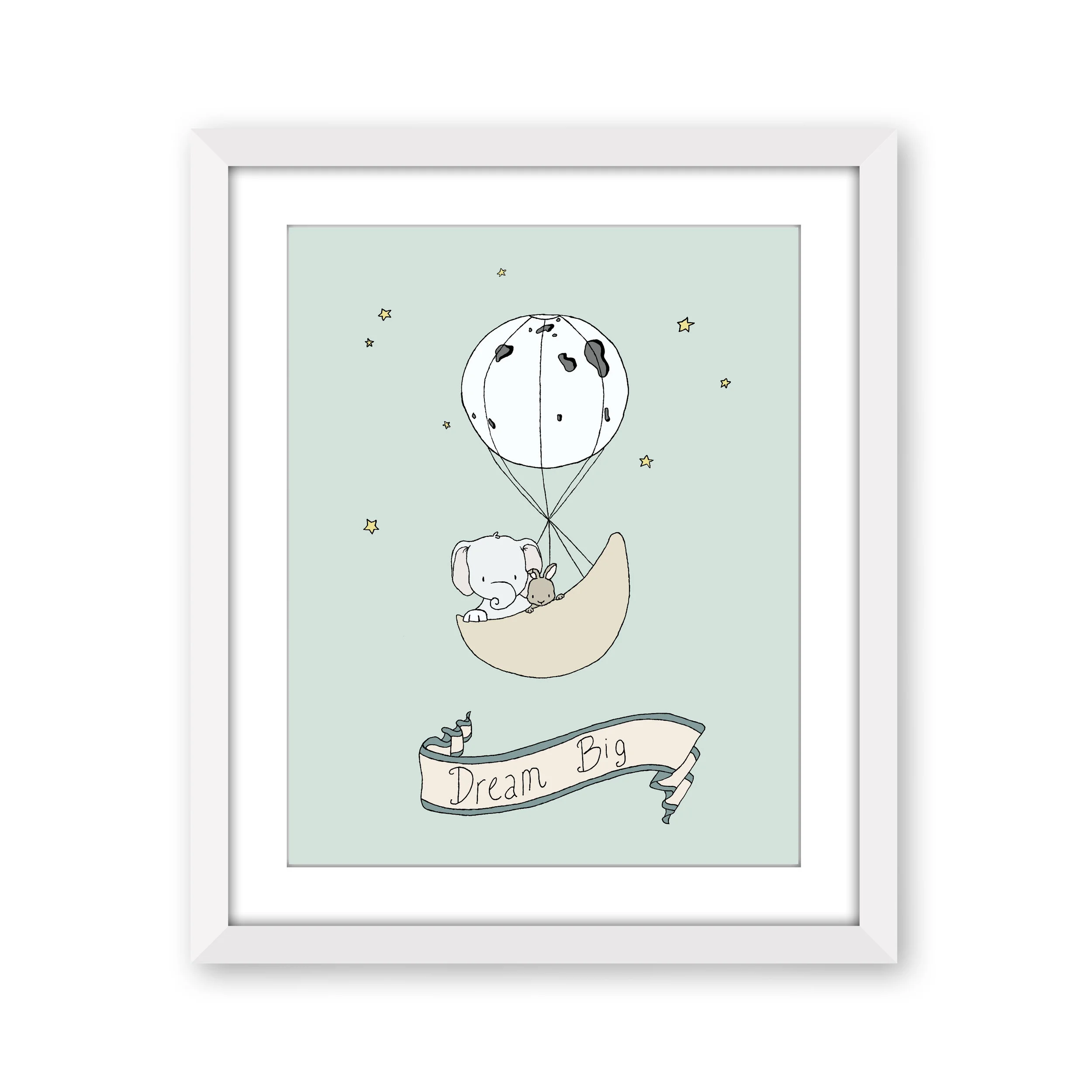 Elephant Nursery Art - Elephant and Bunny Moon Balloon - Dream Big -- by Sweet Melody Designs