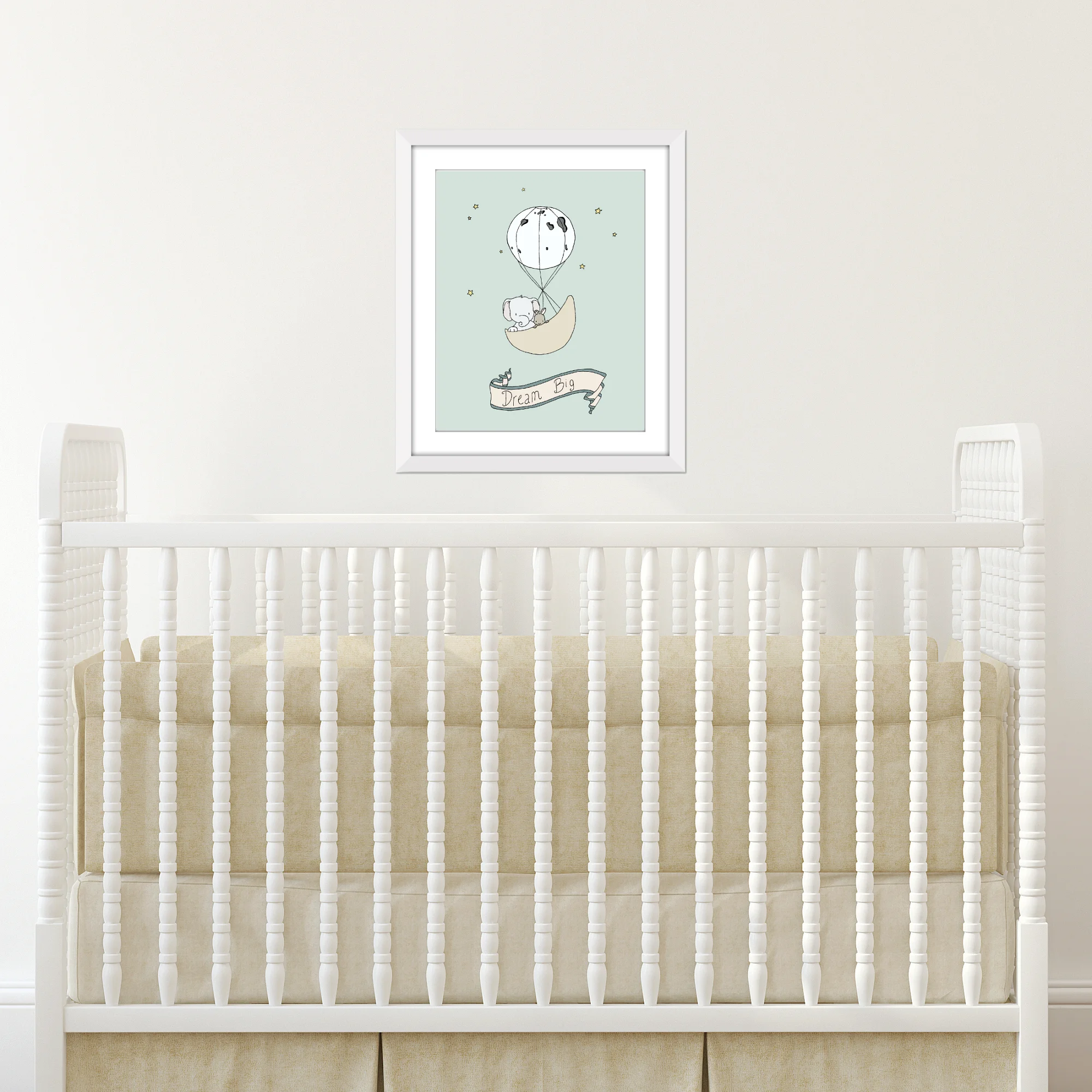 Elephant Nursery Art - Elephant and Bunny Moon Balloon - Dream Big -- by Sweet Melody Designs