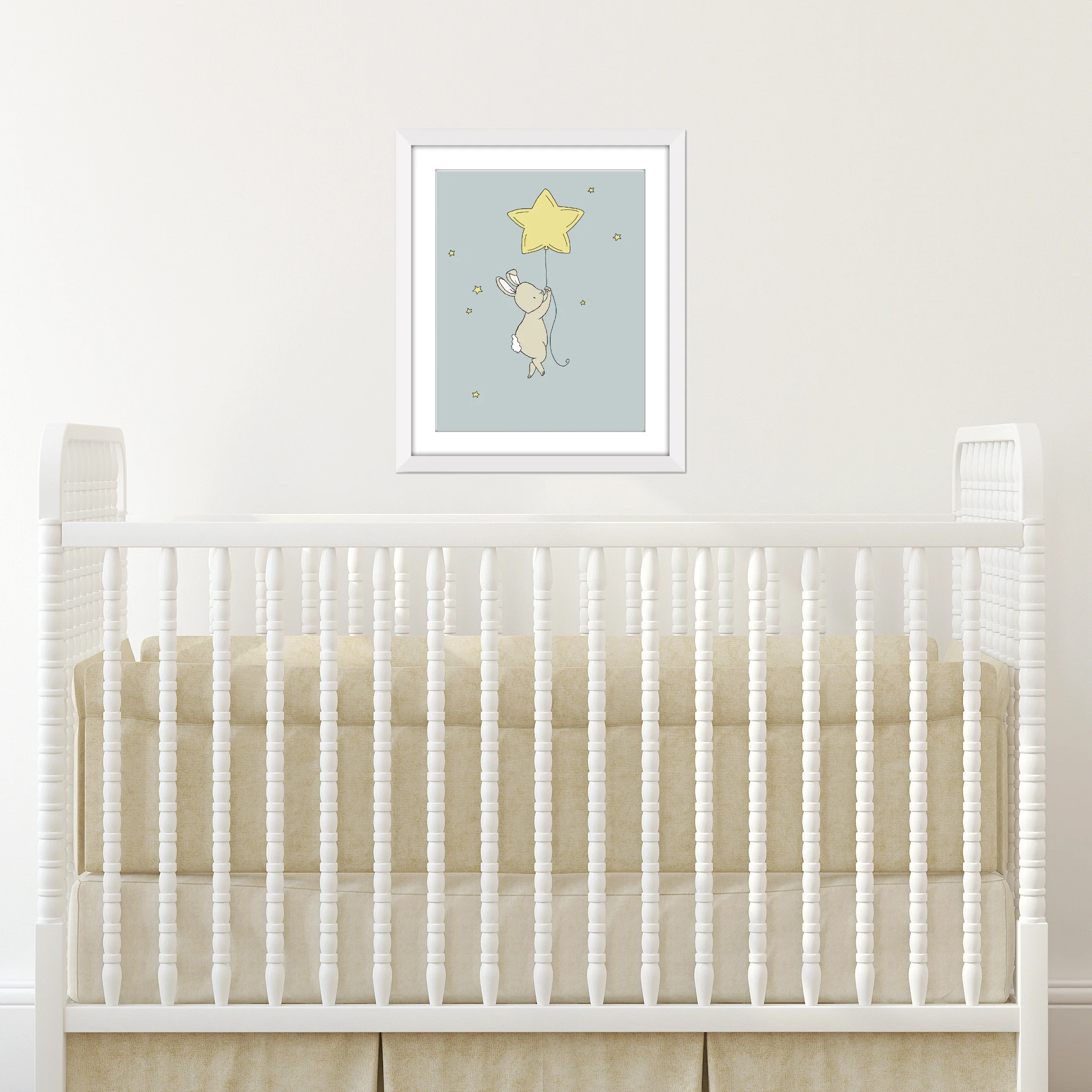 Woodland Nursery Art - Bunny Star Balloon -- by Sweet Melody Designs