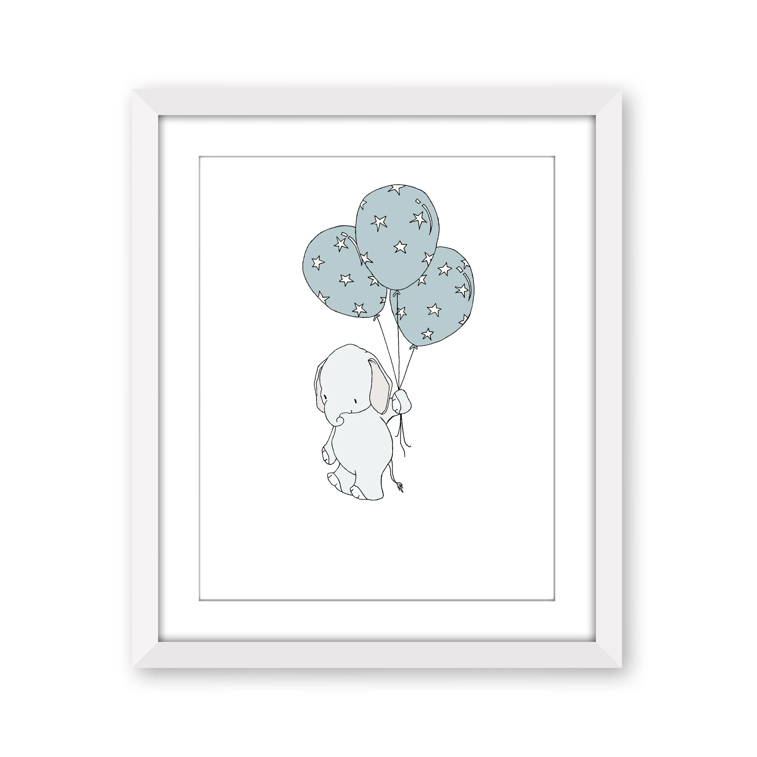 Elephant Nursery Art Print - Elephant Star Spangled Balloons - by Sweet Melody Designs