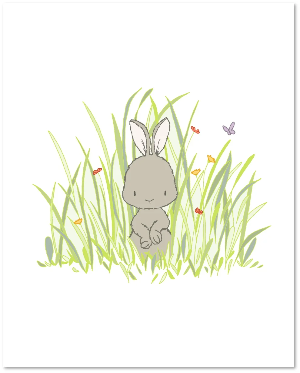 Bunny Nursery Art - Bunny In The Meadow - Woodland Nursery Art - by Sweet Melody Designs