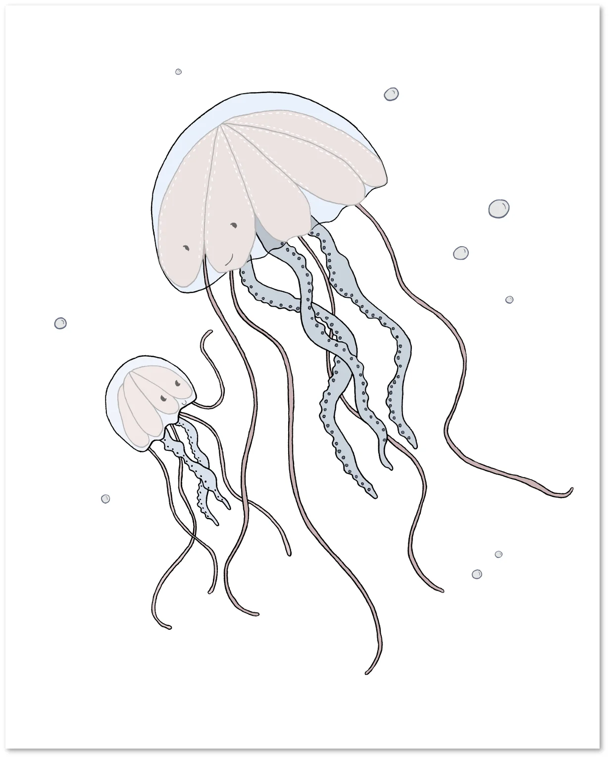 Jellyfish Mama and Baby - Ocean Nursery Art - Sweet Melody Designs