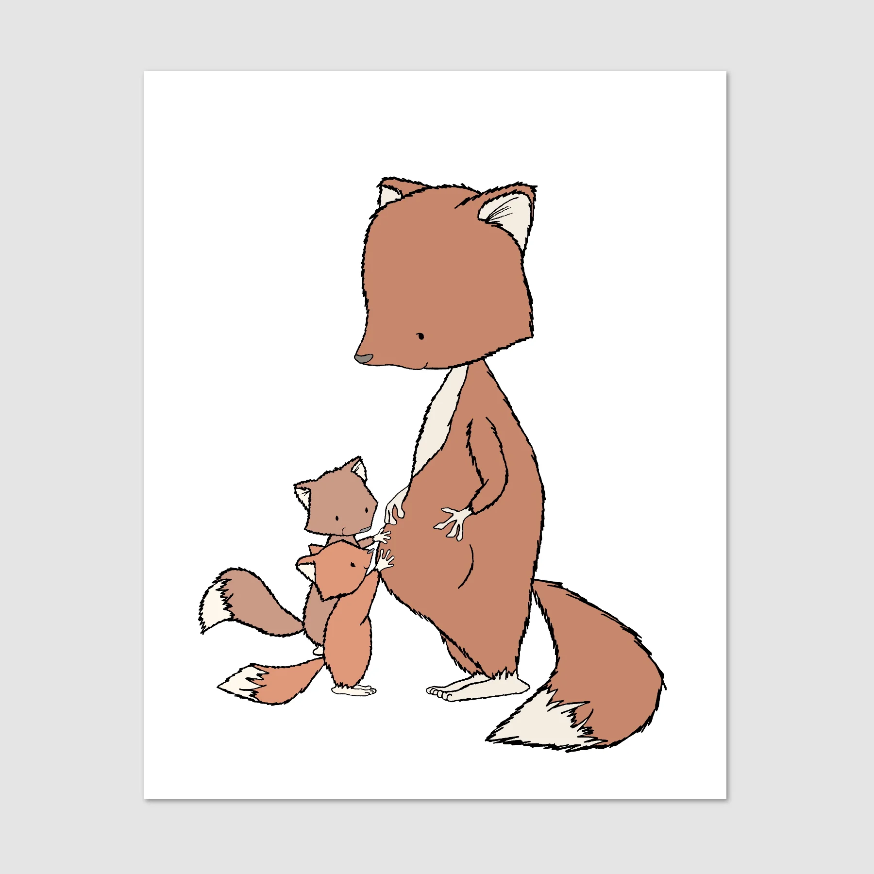 Woodland Art - Fox Expecting Third Child - Fox Family Art - by Sweet Melody Designs