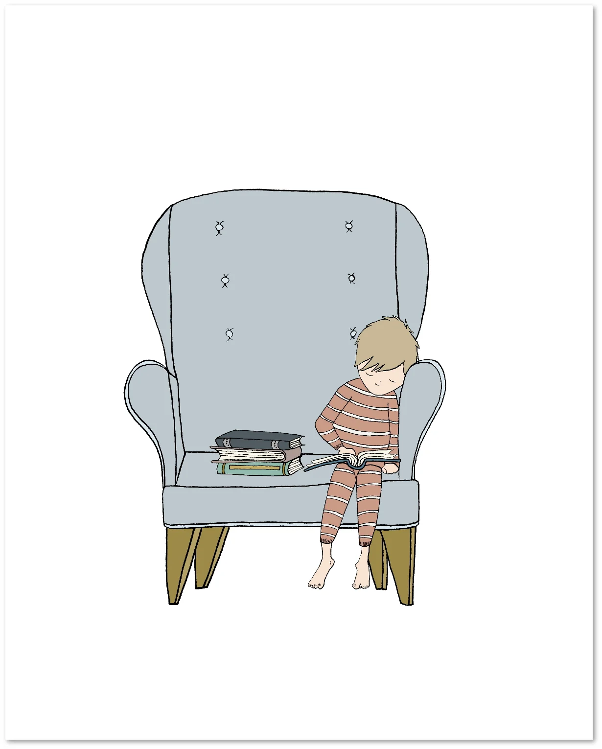 Sleepy Reader - Children Art Print - by Sweet Melody Designs