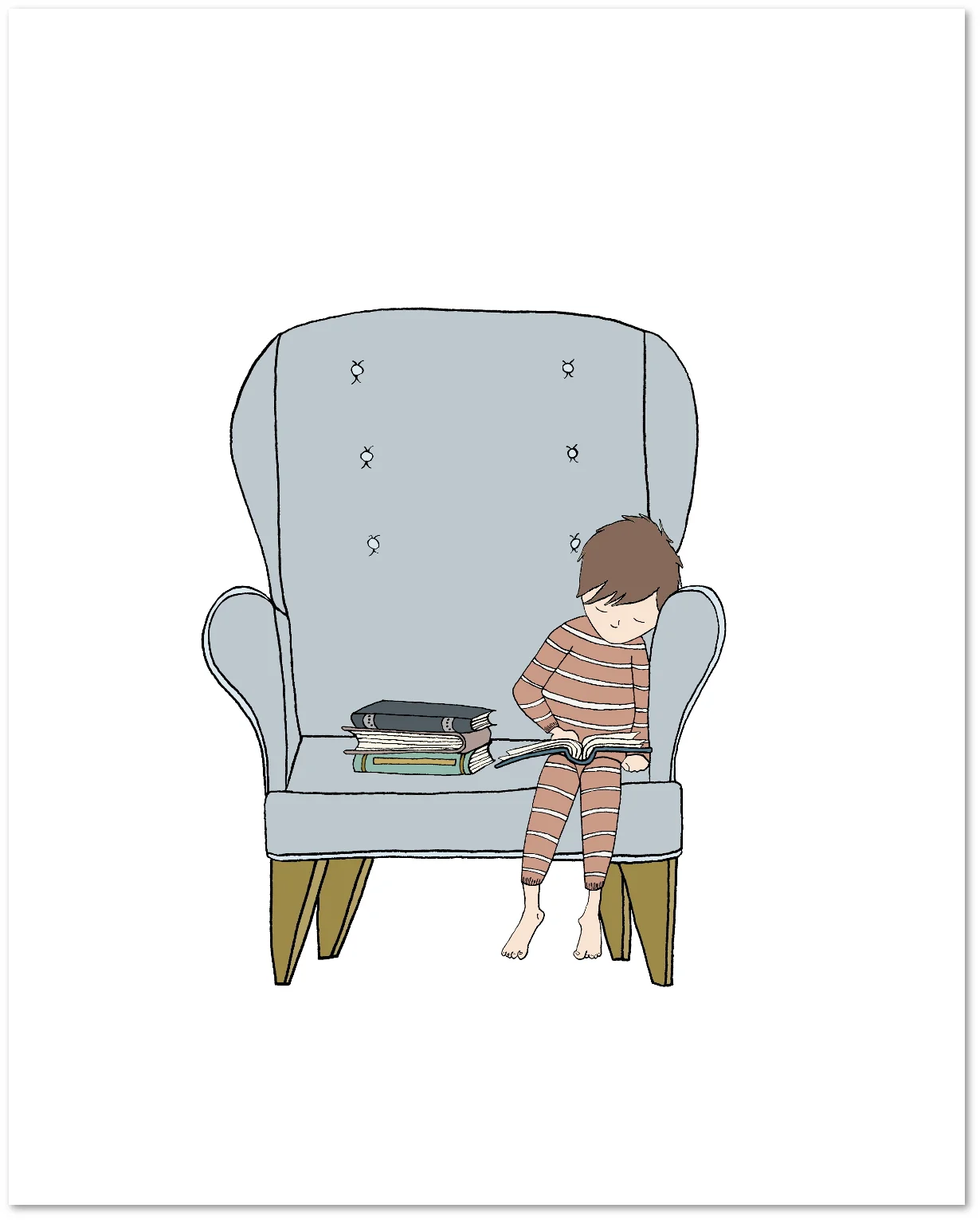 Sleepy Reader - Children Art Print - by Sweet Melody Designs