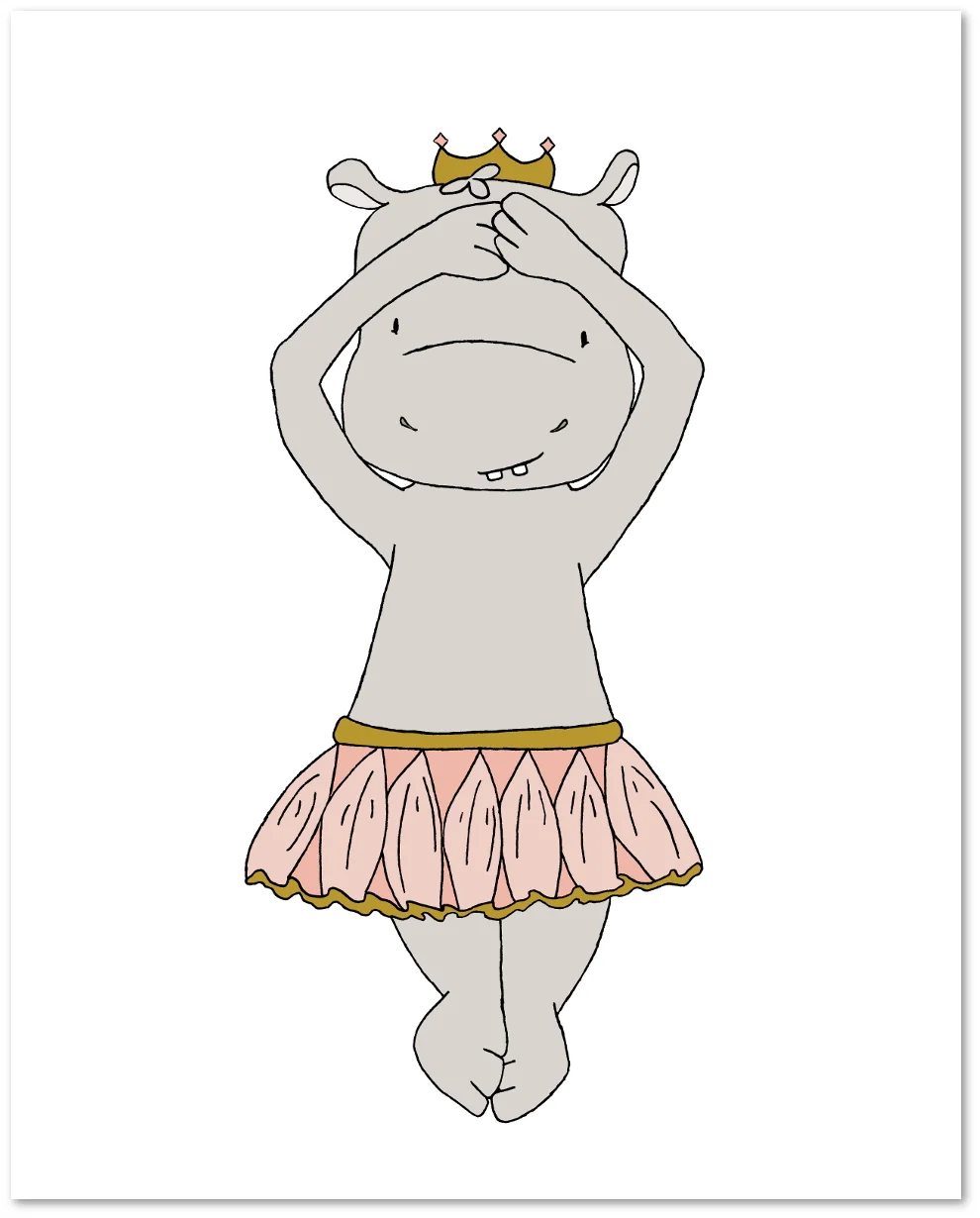 SET OF 3 - Hippo Nursery Art -- Hippo Ballerina Princesses -- C2
