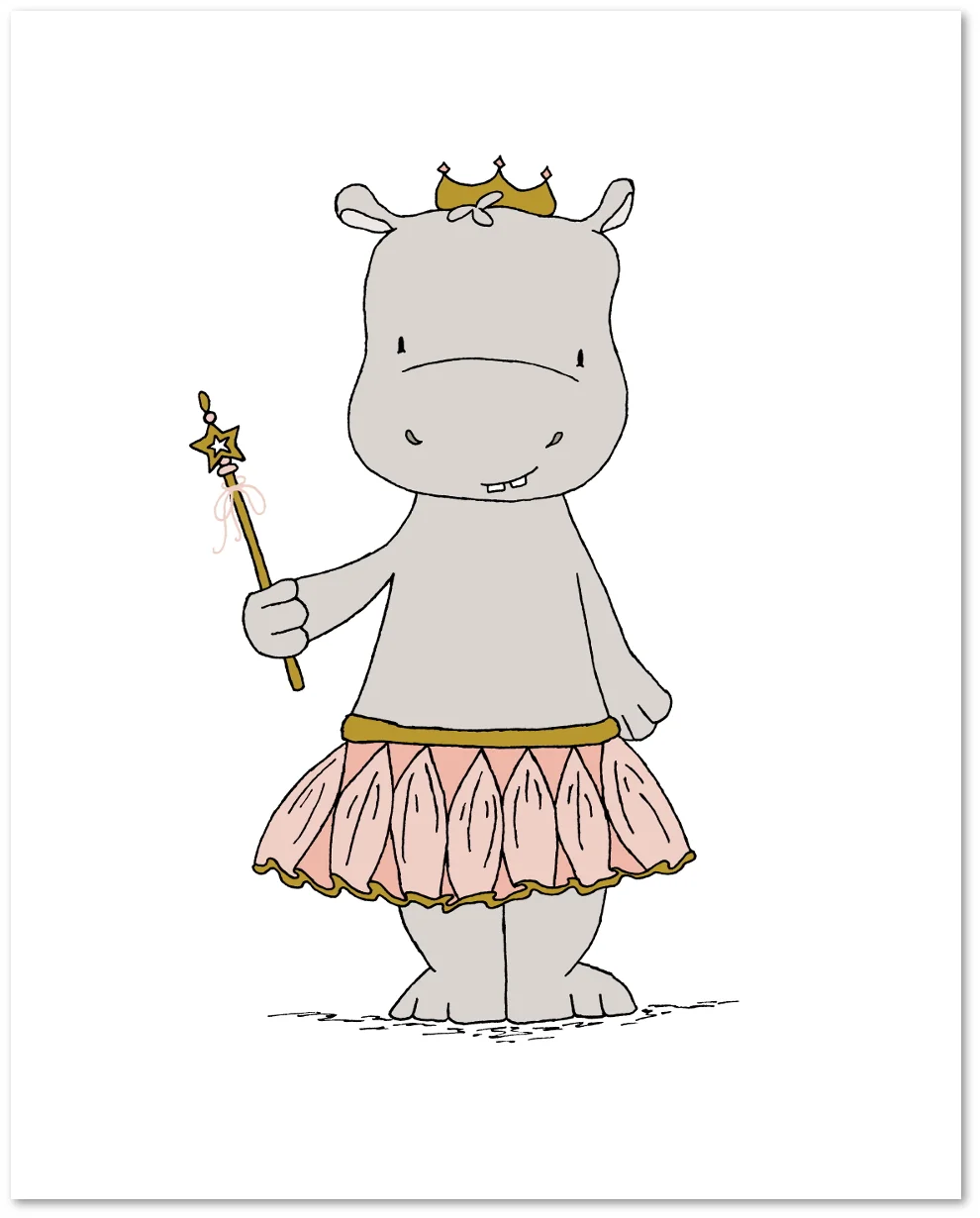 SET OF 3 - Hippo Nursery Art -- Hippo Ballerina Princesses -- C2