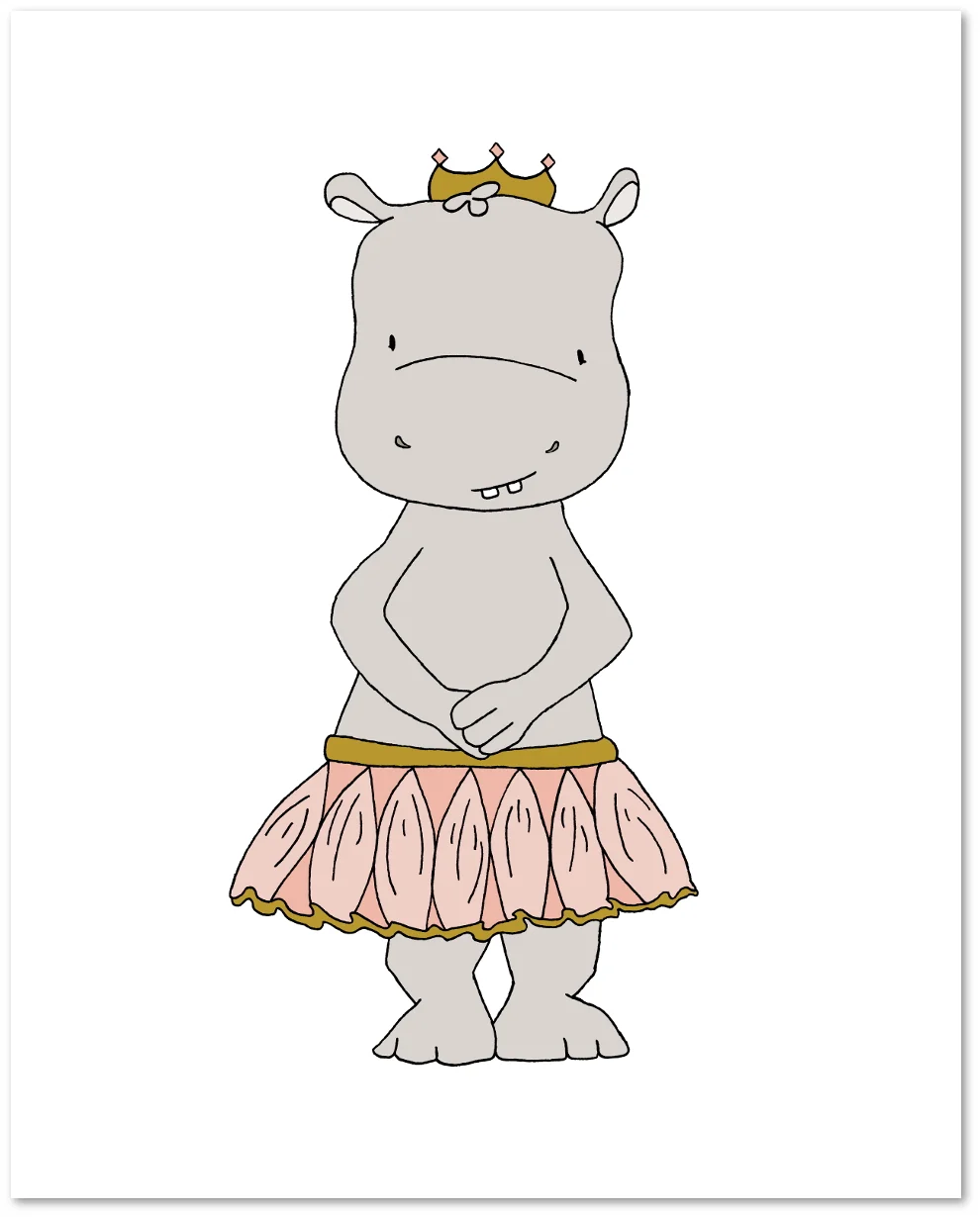 SET OF 3 - Hippo Nursery Art -- Hippo Ballerina Princesses -- C2