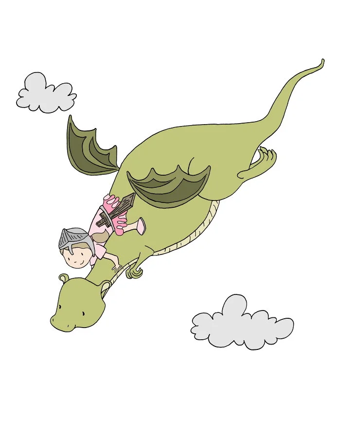 SET OF 3 - Girl and Dragon Adventures - Nursery Art - by Sweet Melody Designs