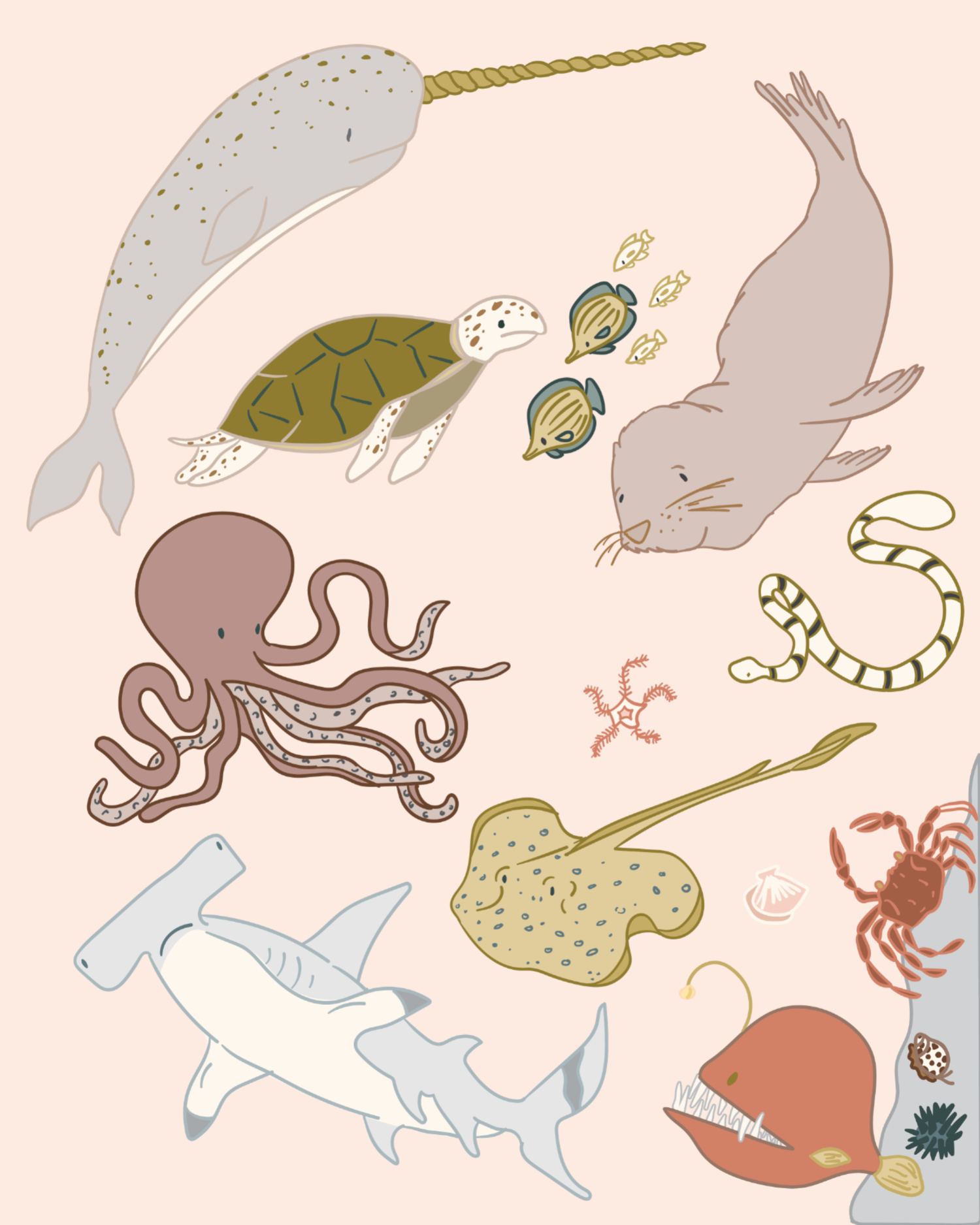 Ocean Animals Art Print - Creatures of the Deep - Sea Creatures - Under the  Sea Art — Sweet Melody Designs