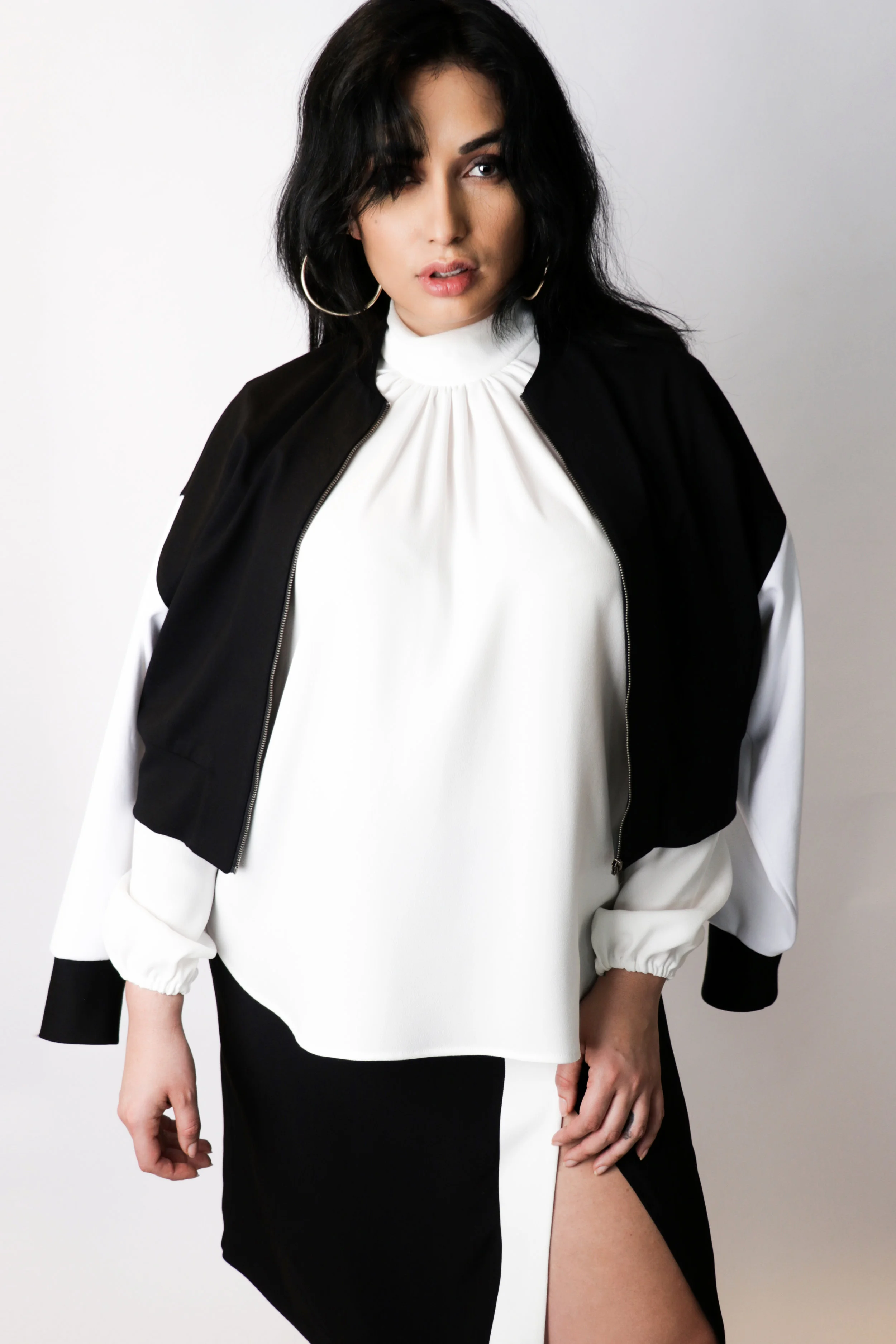 Ponte Bomber with Contrast Sleeves