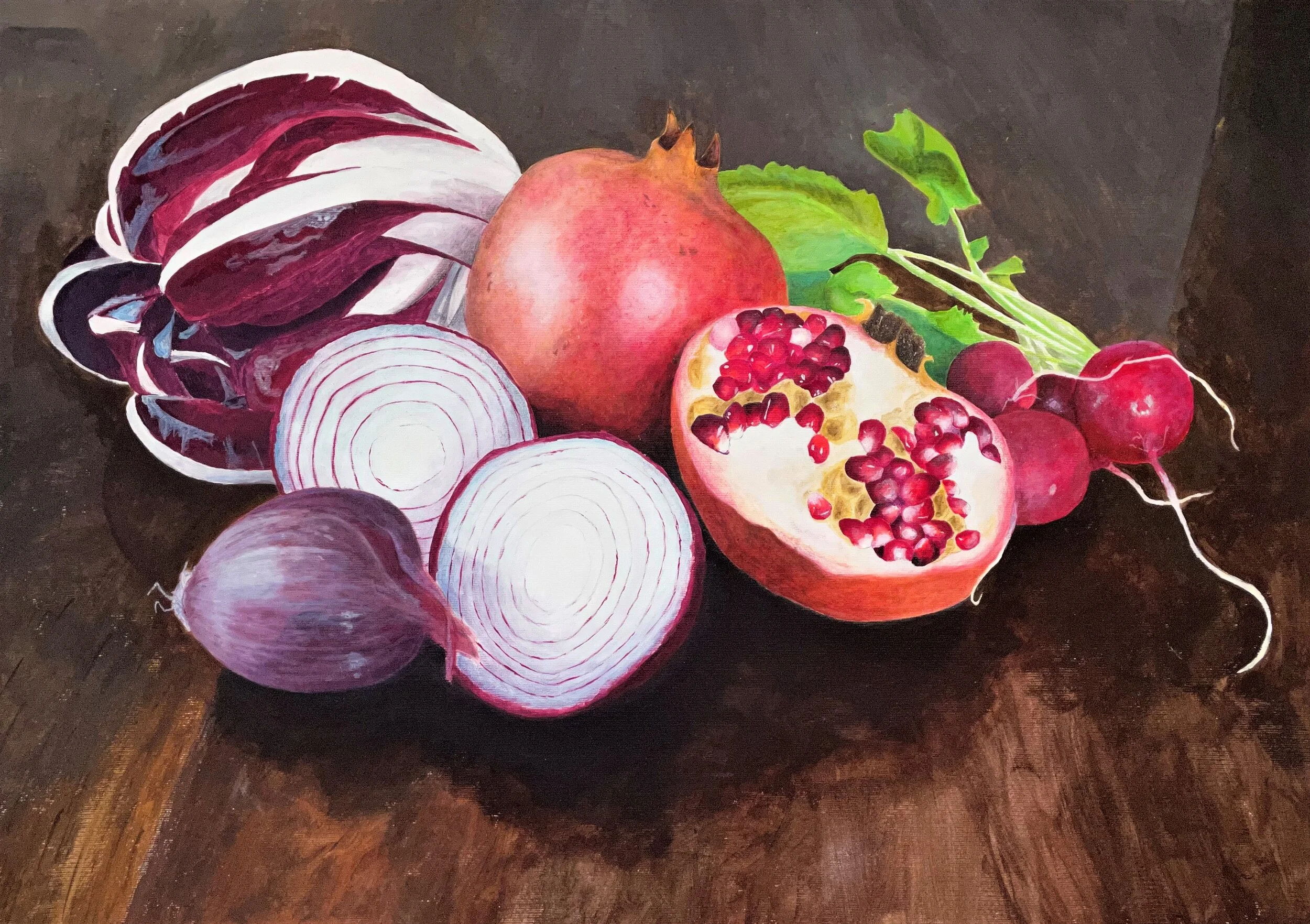 Red Fruit & Vegetables - A2 - Acrylic Paint on Paper - 20 Hours