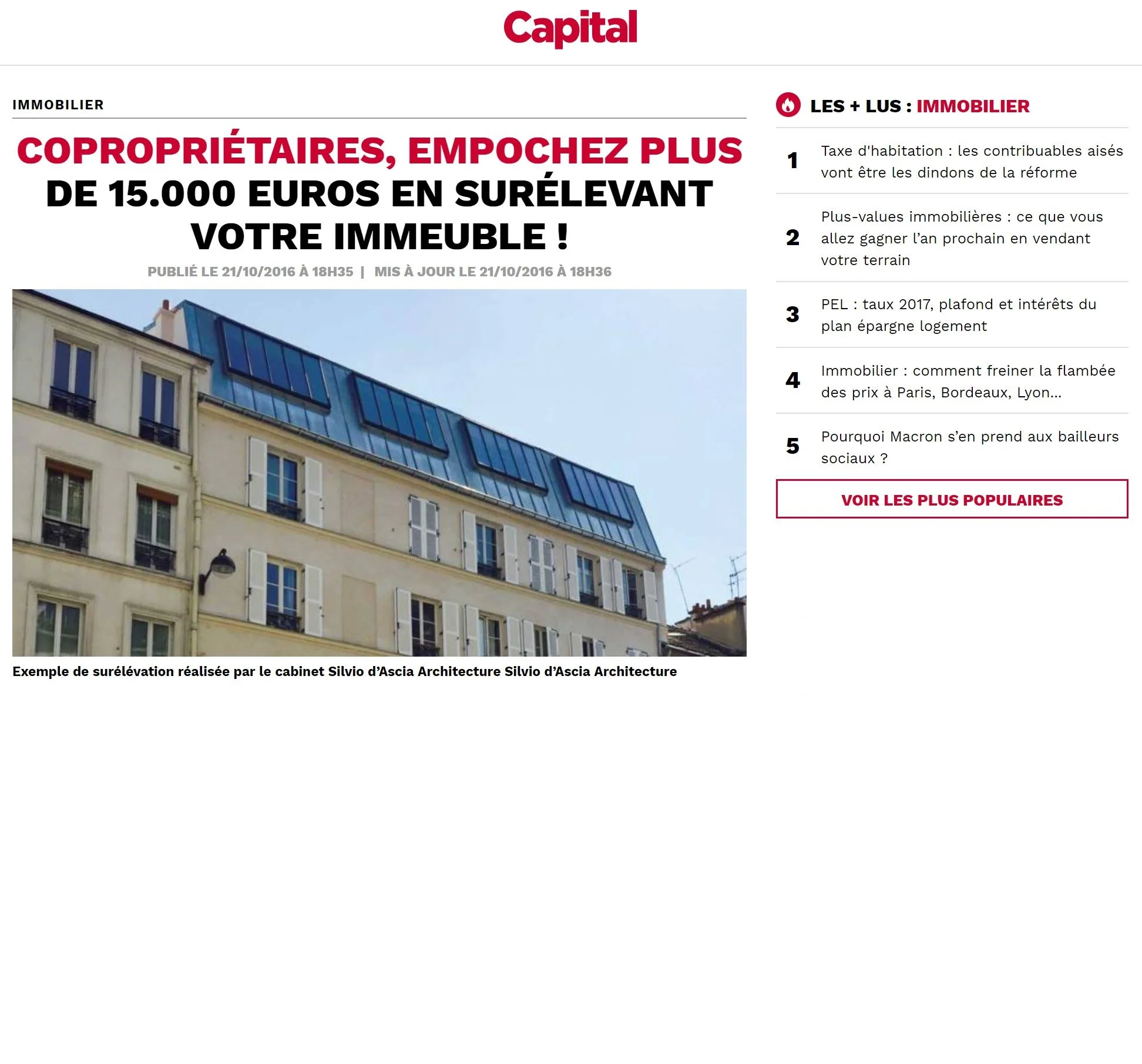 Capital | October Les opérations de surélévation d'immeubles