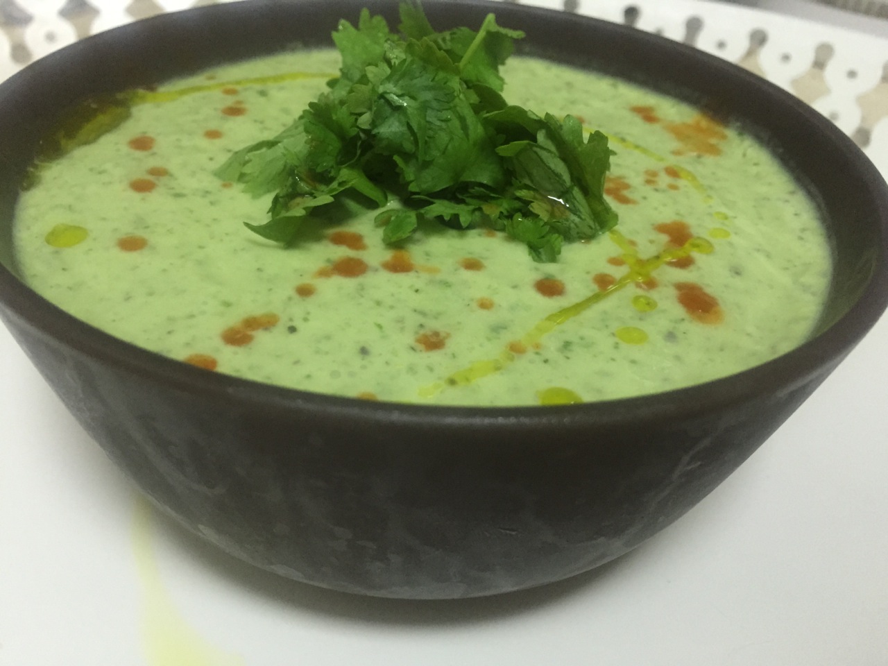 My boyfriend wanted his portion warm but I put my portion in the freezer for 30 minutes and had mine cold (inspired by gazpacho soup). So yummy - like liquid guacamole just creamier!