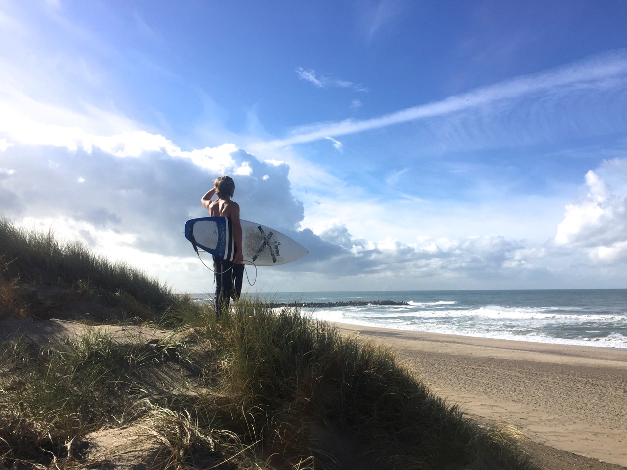 Leon at Agger Beach before a 2 hour surf in the beautiful Danish OCTOBER weather