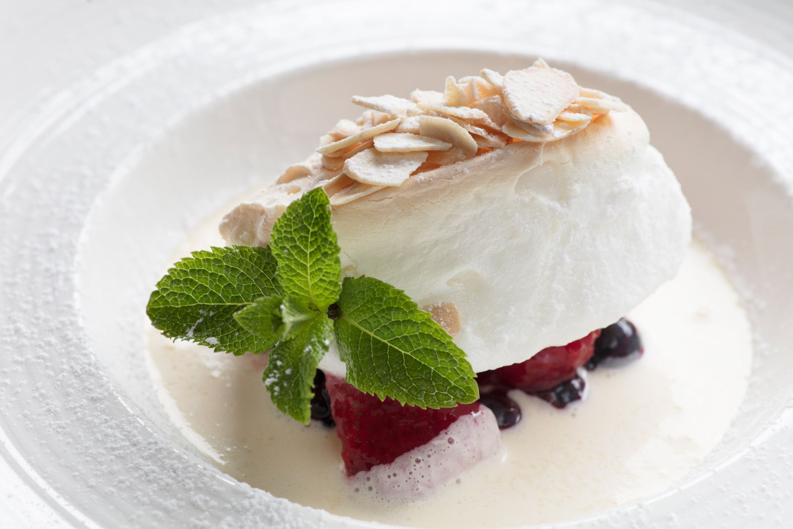 Baked Isle Flottante with Summer Berries &amp; Toasted Almonds