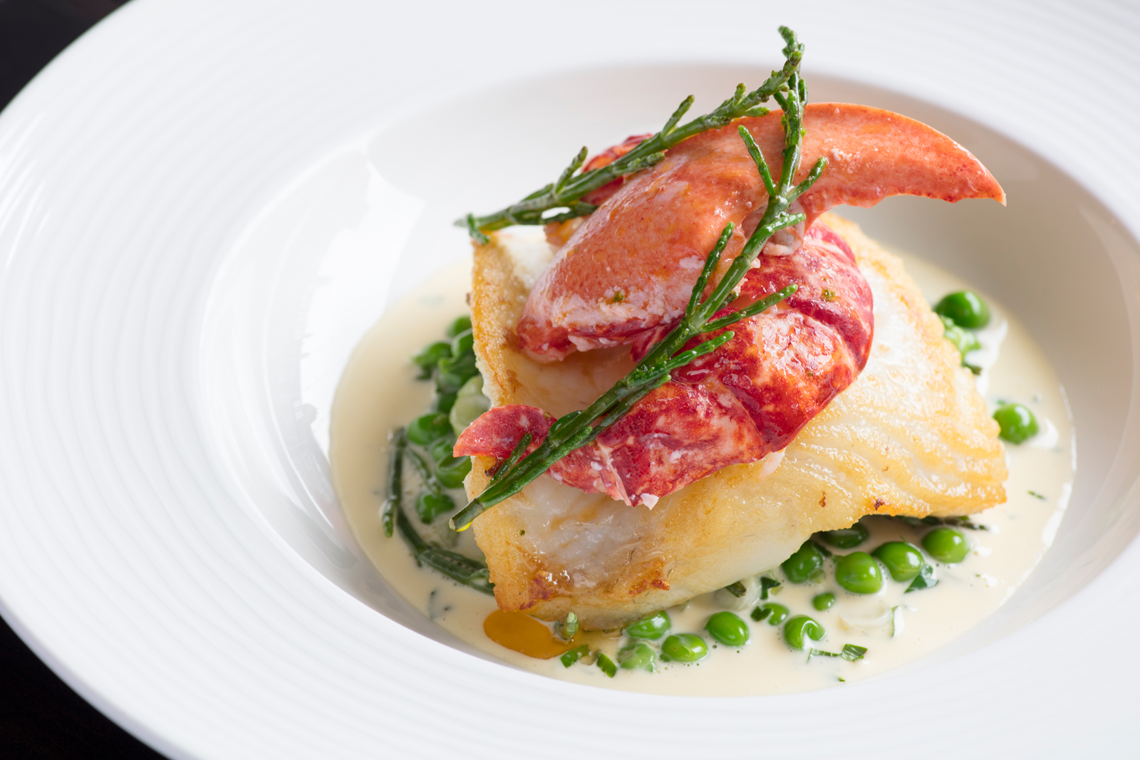 Halibut with Lobster, Samphire &amp; Petit Pois