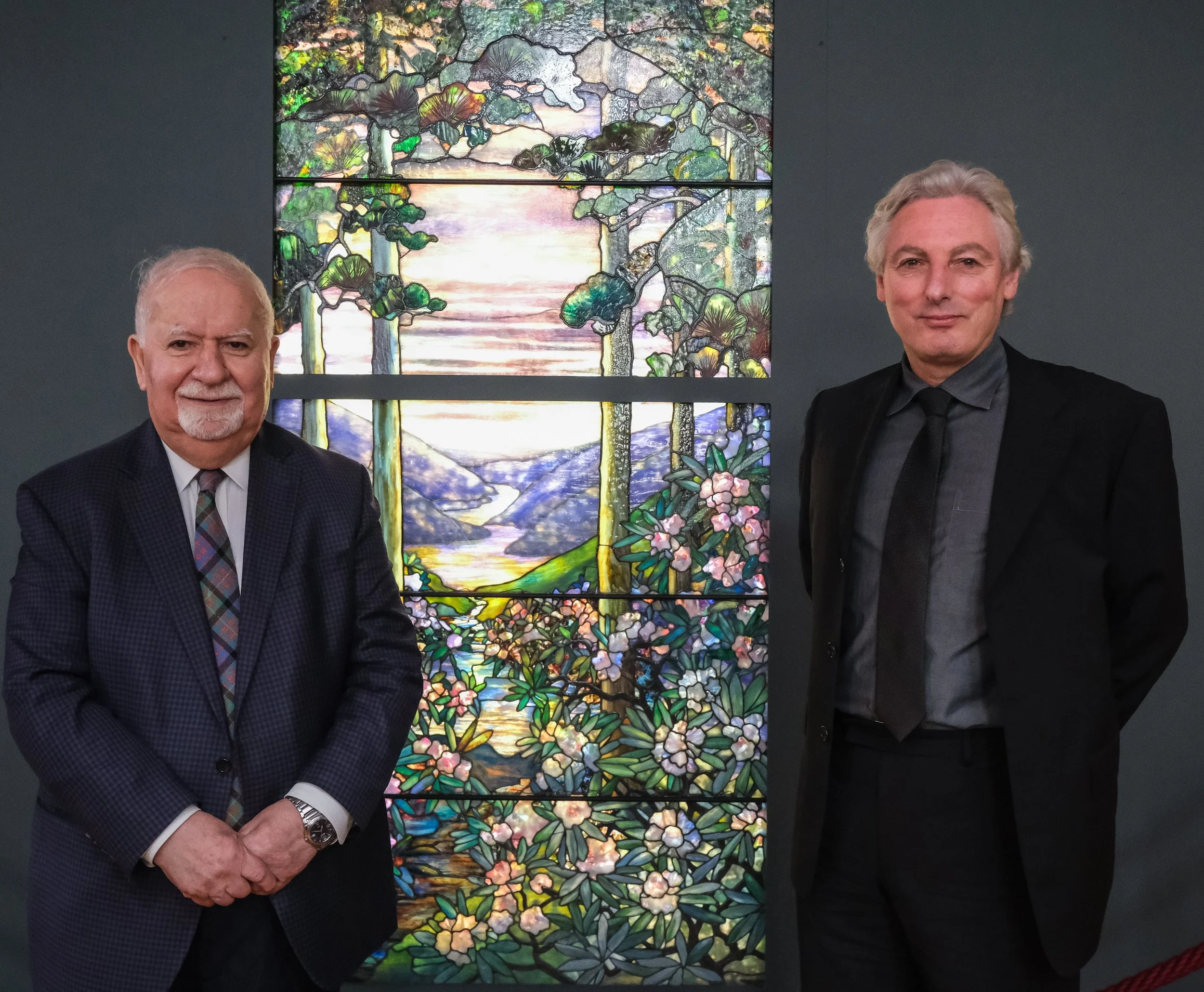 Vartan Gregorian, President of Carnegie Corporation of New York and Mark Bambrough, window conservator