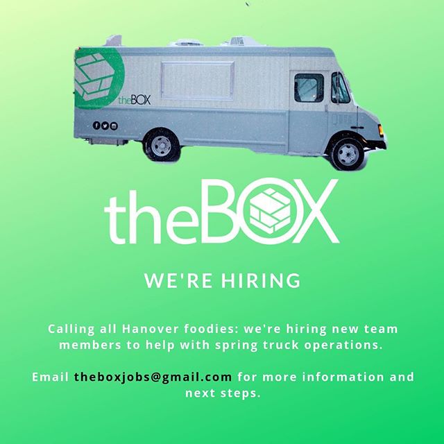 Dartmouth students, looking for a part-time job this spring? @theboxfoodtruck is hiring! We offer flexible hours, competitive hourly wages, and employee discounts. Email us today to apply: theboxjobs@gmail.com
.
.
.
.
.
#dartmouthcollege #dartmouth #dartmouth21s #dartmouth22s #discoverdartmouth #saltedoatcookies #foodtruck #dartmouthjobs #thayerengineering #bakerberrylibrary