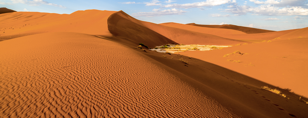Die Sanddünen von Sossusvlei haben einen Sandsteinsockel aus dem präkambrischen Grundgebirge. Deswegen verändern sie sich anders als Wanderdünen nur in der Form, aber nicht wesentlich in der Position Photo © 2016 Jürgen Wettke. All rights reserved.
