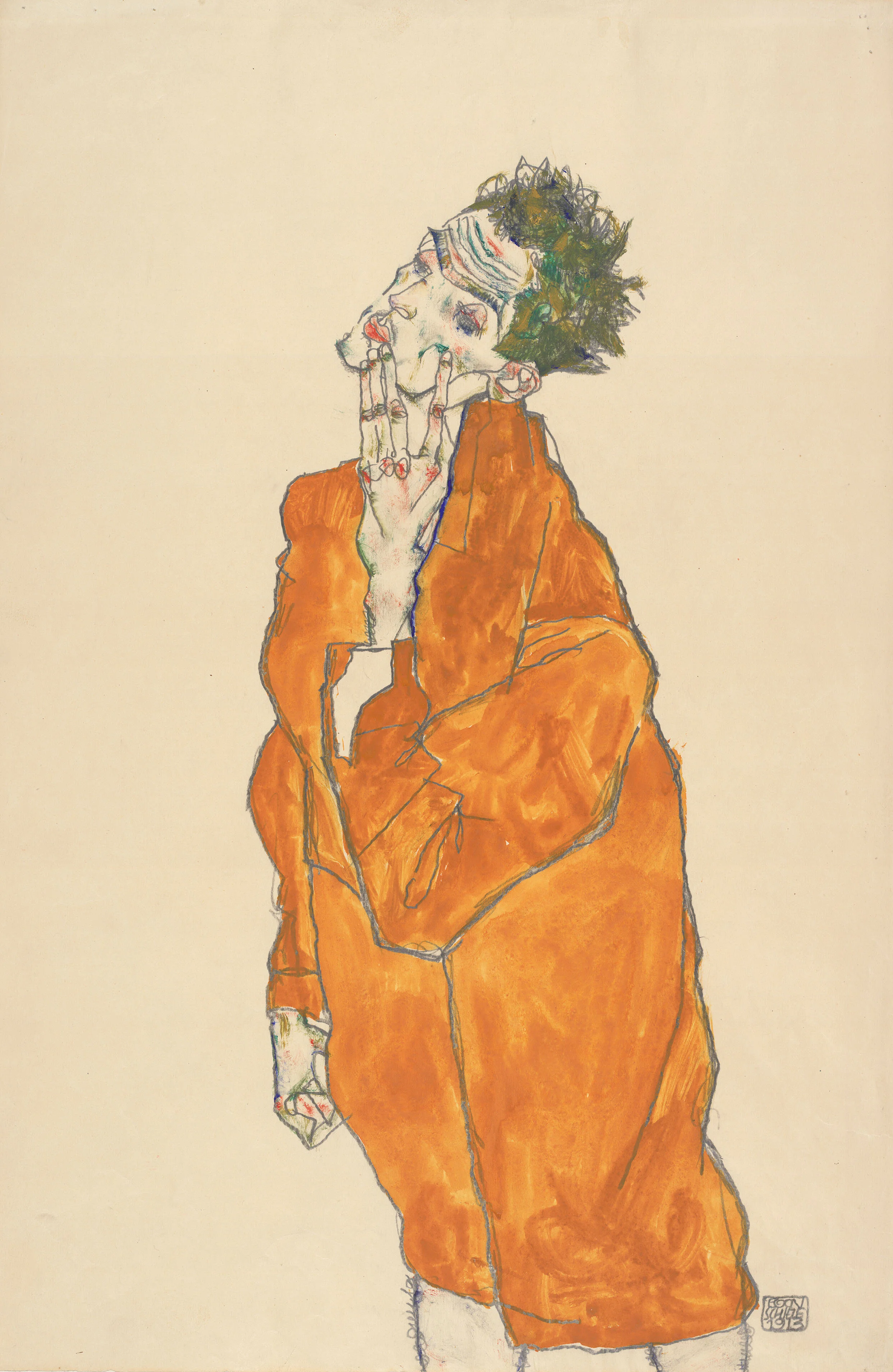 Egon Schiele Selbstbildnis in oranger Jacke, 1913, Albertina, Wien