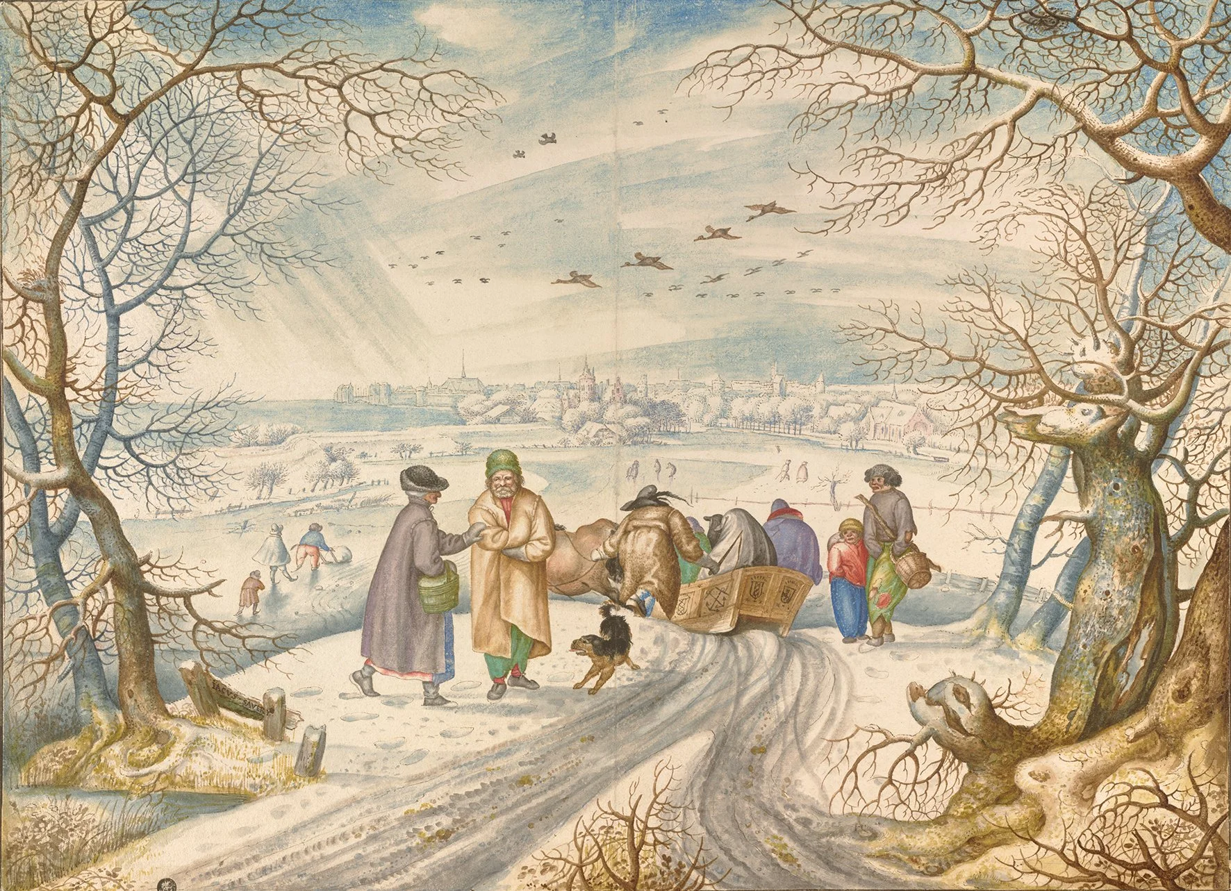 Jacob Savery I. Winterlandschaft bei Amsterdam, um 1600–1603 Feder in Braun, Aquarell, Gouache, auf Papier Albertina, Wien