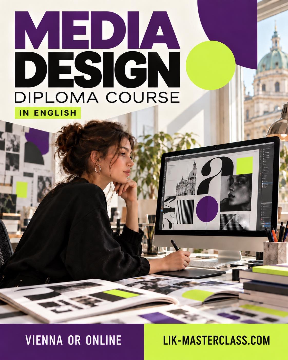 Turn your creative ideas into professional designs.

The English-taught Media Design Diploma Course at LIK Academy starts on 29 September 2026. Learn graphic design through practical projects, develop your skills in Adobe Illustrator and InDesign, an