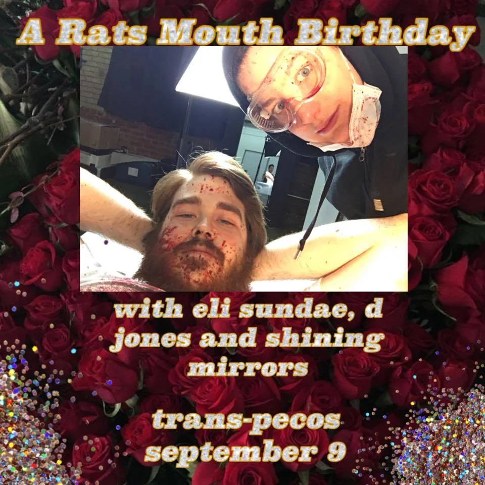 Spencer Bloor and Charlotte Kahn 's birthday party rock show, featuring: Rats Mouth D Jones ( Lost Boy ? solo) Shining Mirrors Eli Sundae