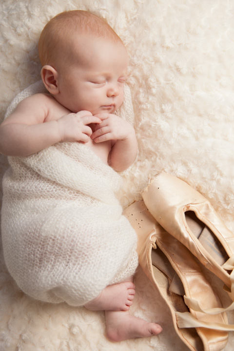 We chose a pale pink, desaturated color scheme to enhance the ballerina theme we chose for this precious newborn baby girl