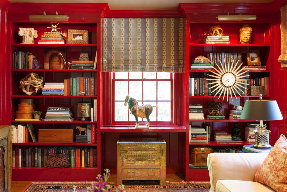 red-paint-custom-bookshelf-home-decor-sherborn-massachusetts