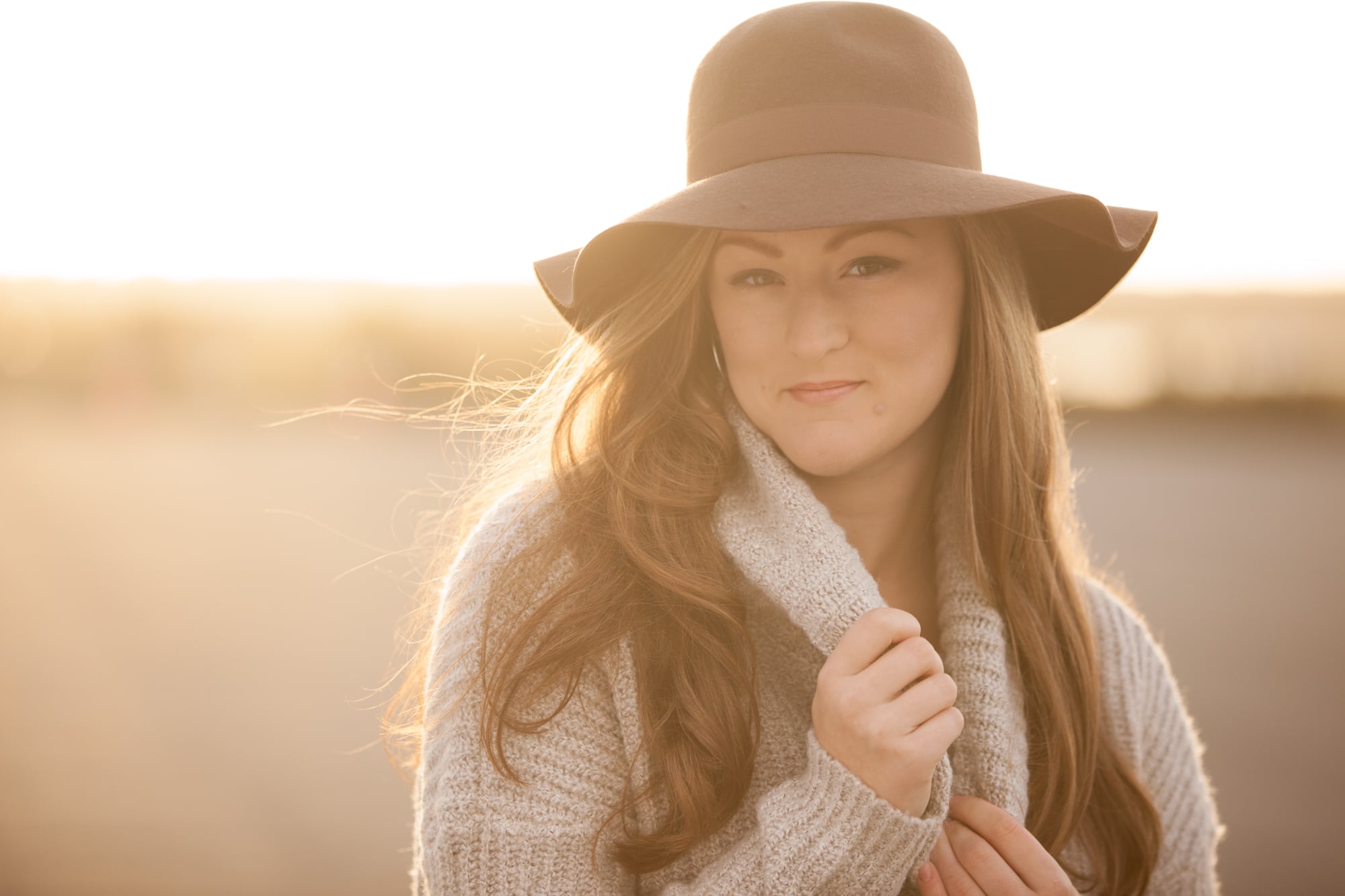 sunset-backlight-brown-hat-sweater-cute-boston-photographer