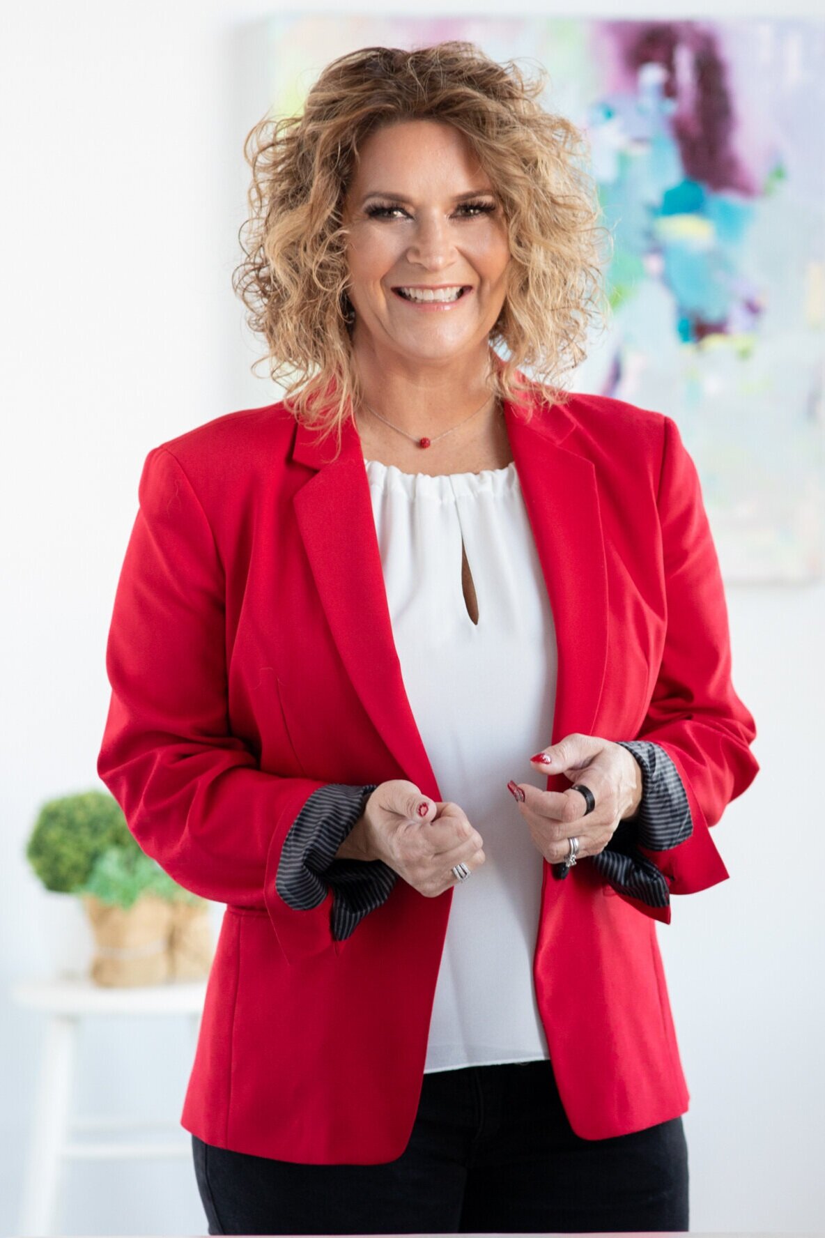 Portrait of Woman in red blazer by Boston Brand photographer