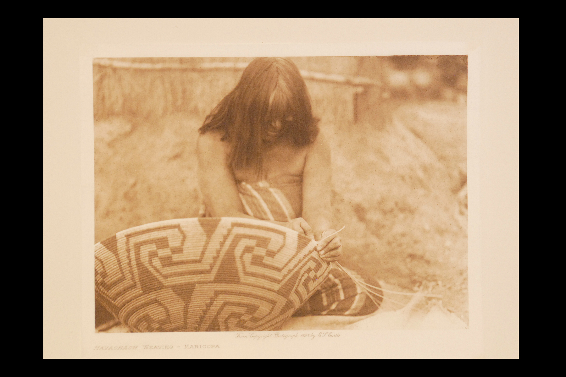 "Havachach Weaving - Maricopa" 1907 Vol.2 Tissue Print, Vintage Photogravure