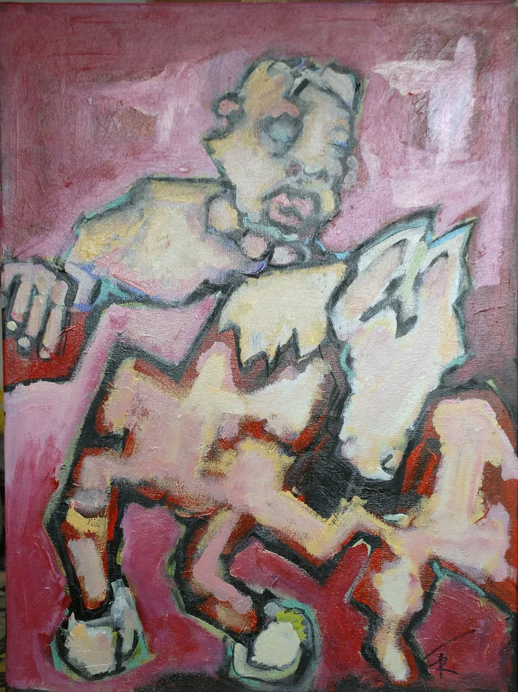 "Into The Red Sundown - Jesse Stahl The Black Bronc Rider" 24x18 $1200