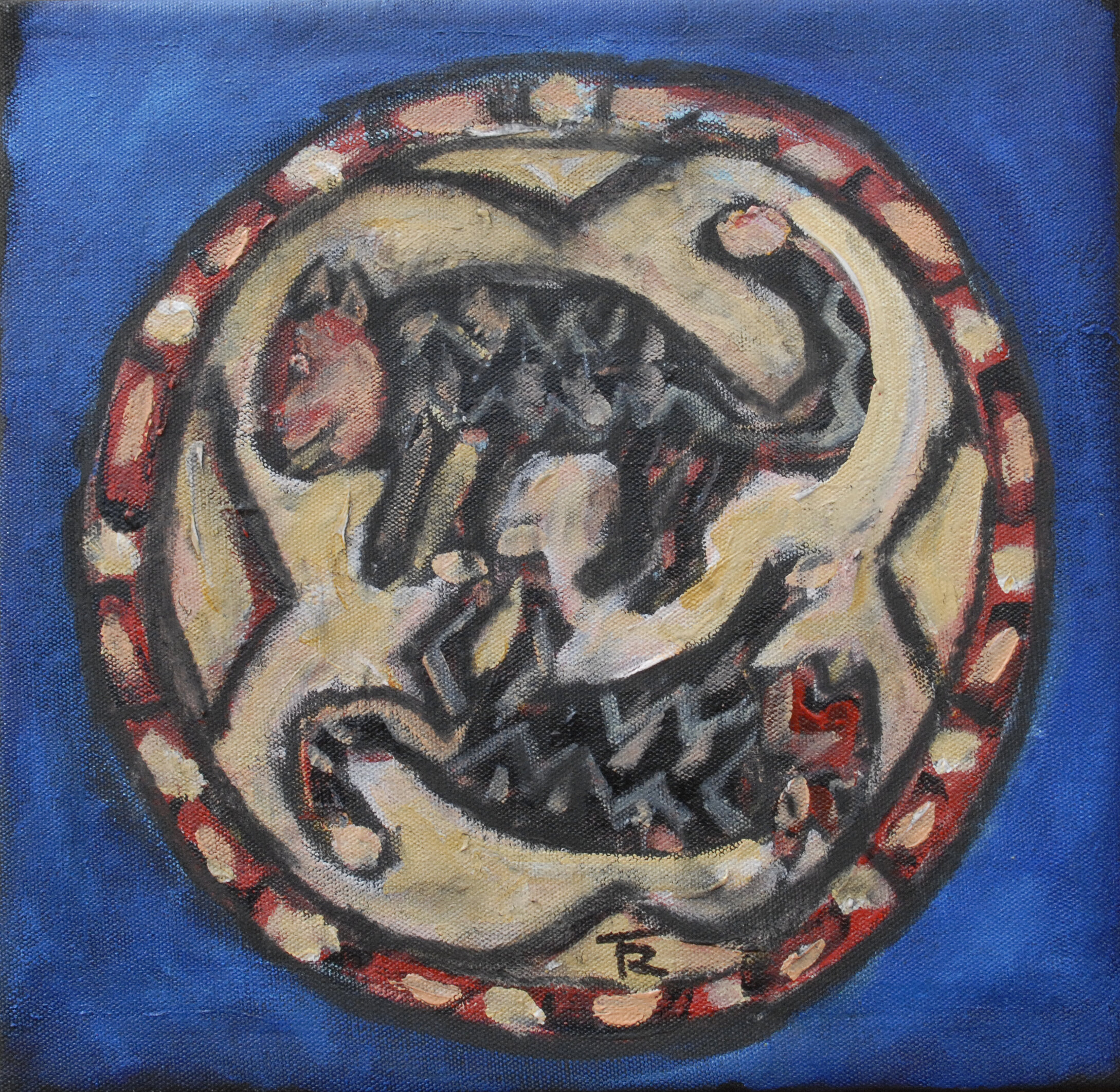 "Mimbres Indian Pottery Plate - Big Medicine Wild Cats" 12x12 $1,100