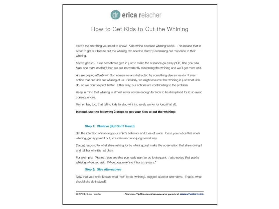 Whiners Worksheet Free Resources — Erica Reischer, PhD
