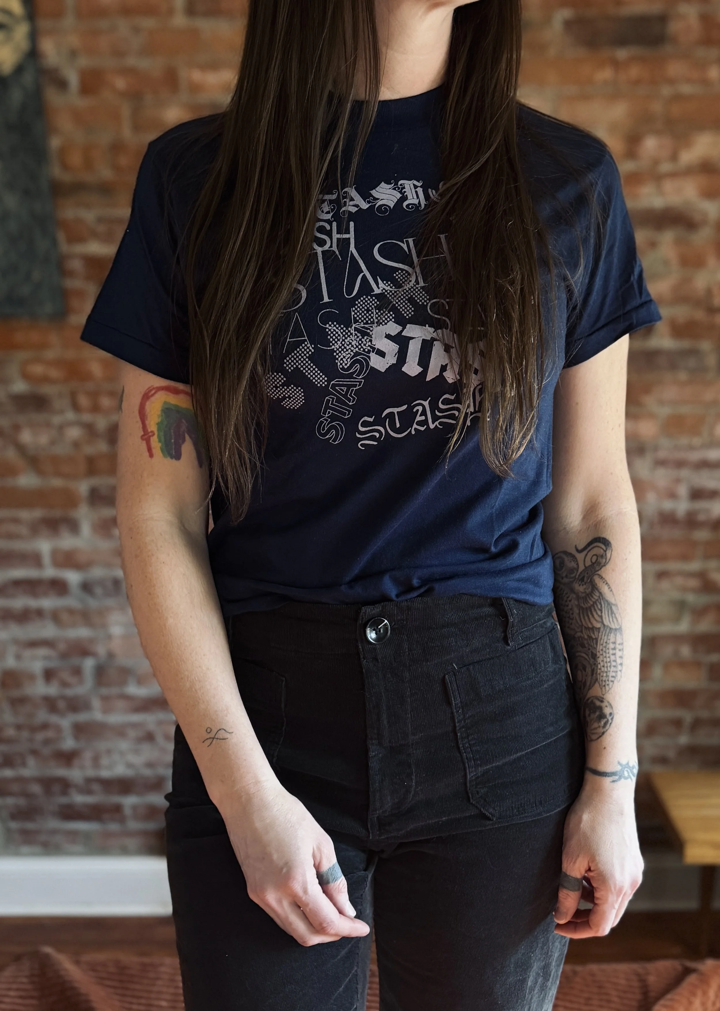 Size S • Navy + Lavender 50/50 Single Stitch Tee