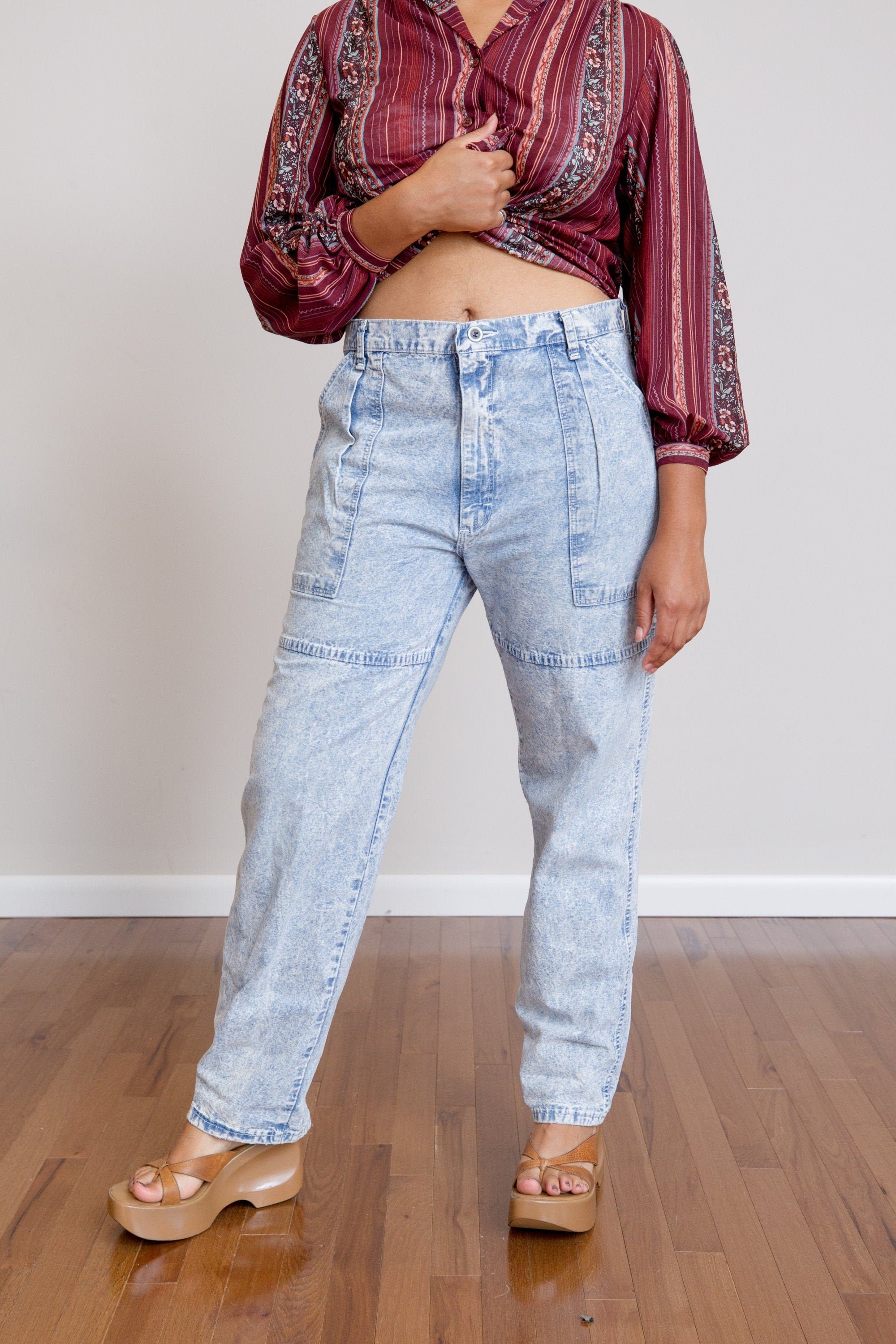 Size L, 1980s Pleated Stonewashed Denim Jeans by Wrangler — Stash Vintage