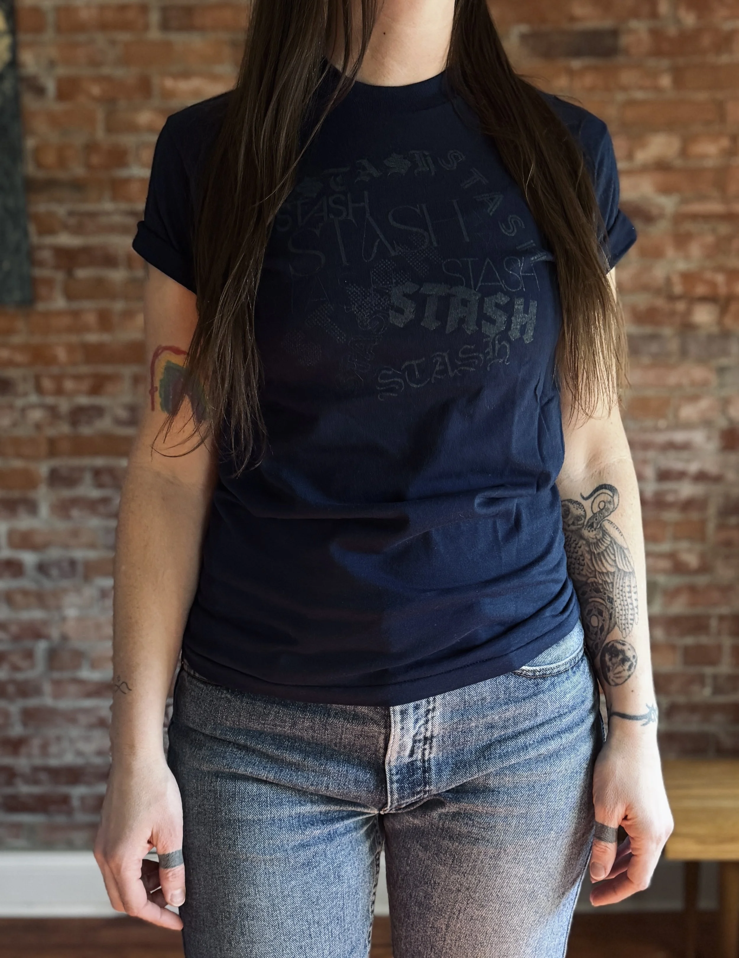 Size S • Navy + Grey 50/50 Single Stitch Tee
