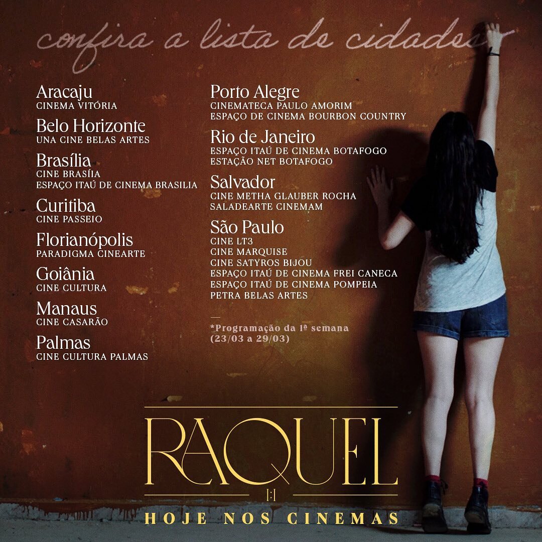 RAQUEL 1:1 est&aacute; dispon&iacute;vel em v&aacute;rias salas por todo o pa&iacute;s! ✝️

Garanta j&aacute; seu 🎟️: movieid.com/raquel1:1 ou confira a lista de cinemas/cidades nos coment&aacute;rios.
.
.
.
.
.
#raquelofilme #ingressocom #estreia #