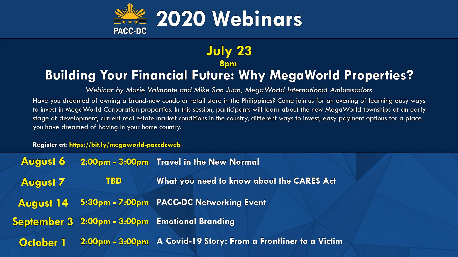 Schedule of 2020 Webinars